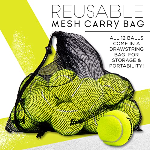Franklin Sports Pressureless Tennis Balls - Official Size Low Pressure Tennis Balls - Great for Training + Practice - 12 Pack Bag of Low Bounce Tennis Balls - All Court Surface Tennis Balls