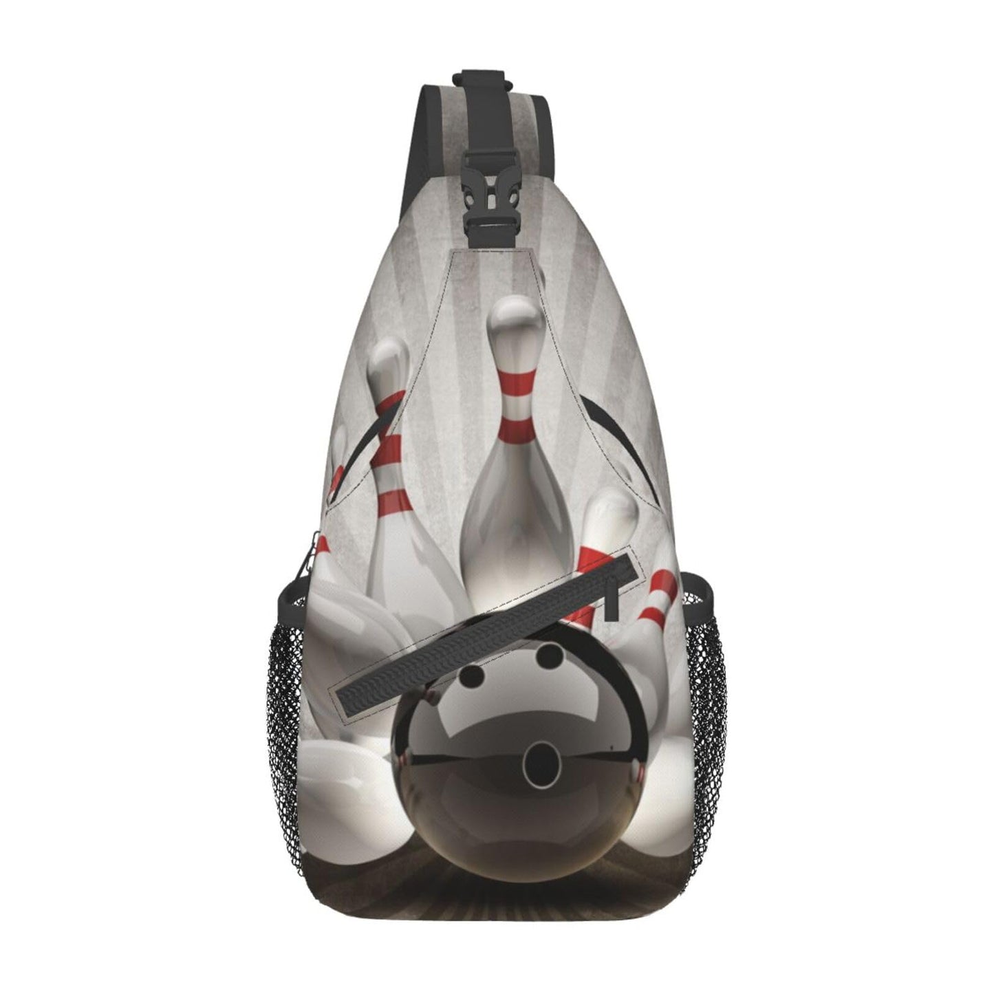 NISENASU Ball Print Sling Bag Crossbody Backpack,Sports Theme Bowling Ball Knocked Down Bowling Pins Ball Team Popular Art Chest Bag Adjustable Casual Shoulder Bag Travel Hiking Daypack