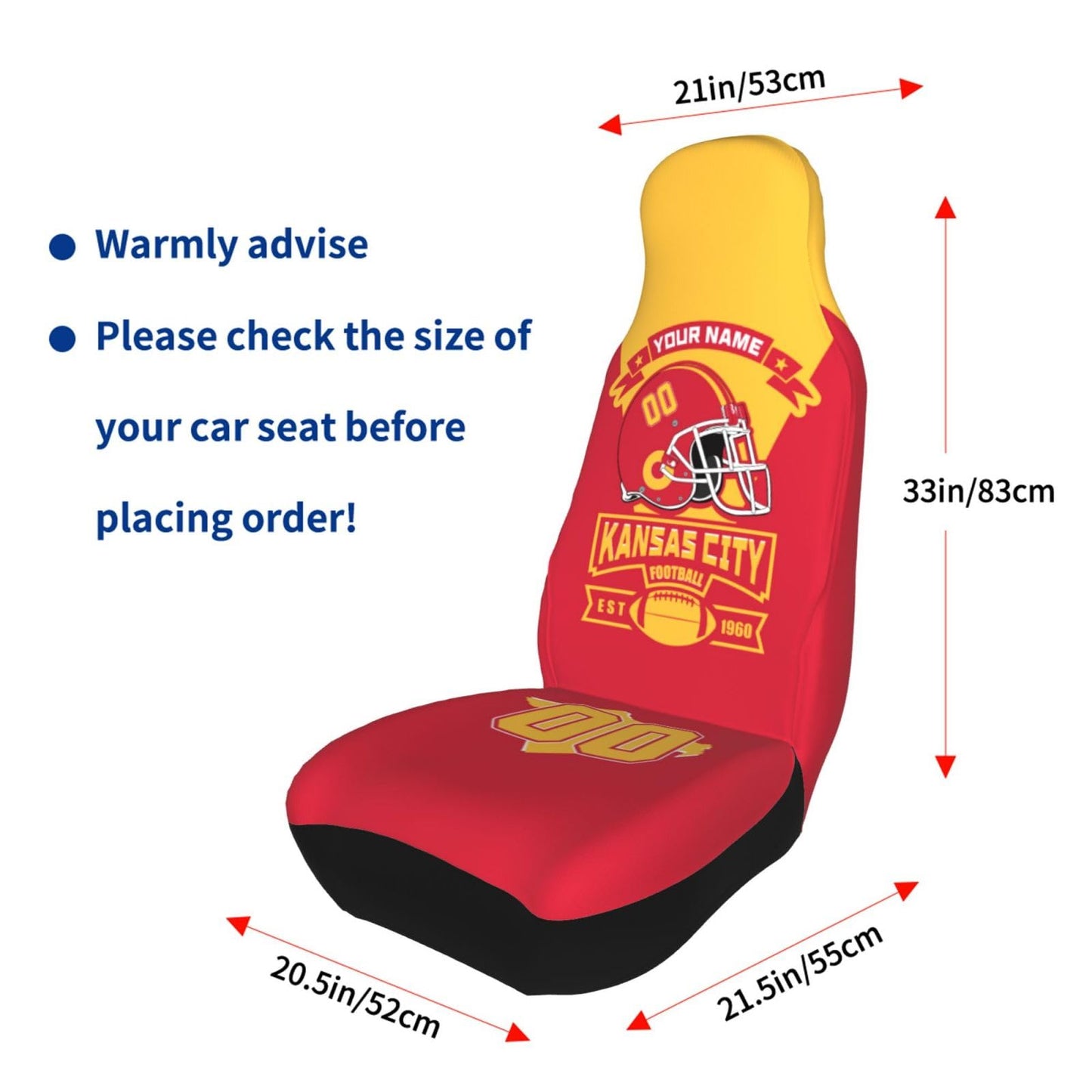 Custom Kansas City Car Seat Covers 1PC & 2PC, Personalized Car Interior Decor Seat Protector Cover Case,Add Name Number,Universal Size Fit Most Car, Truck, SUV, Van,Football Fan Gifts for Men Women