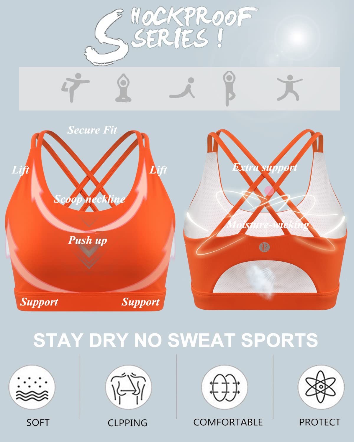 RUNNING GIRL Strappy Sports Bra for Women, Sexy Crisscross Back Medium Support Yoga Bra with Removable Cups (WX2354Vermillion Orange, XS)