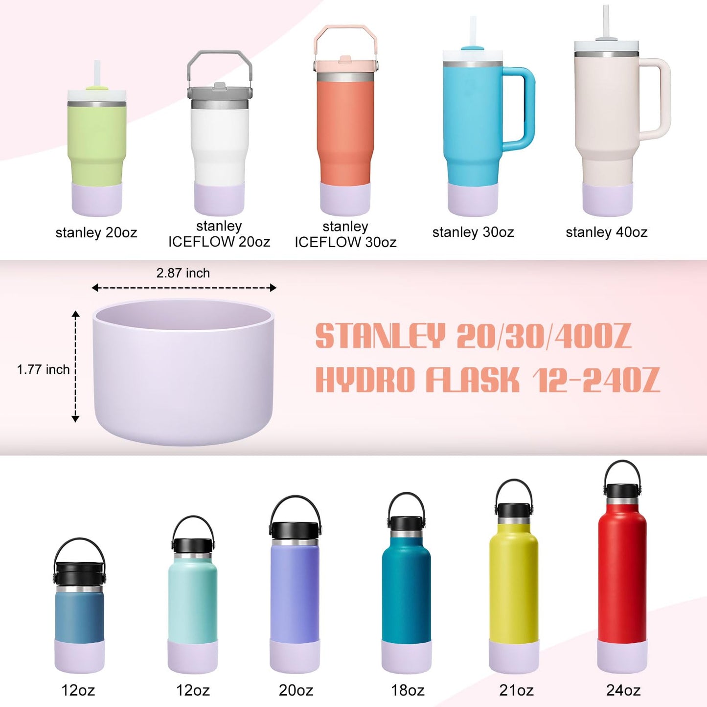 DBIW Boot for Hydro Flask 12-24OZ Water Bottle/Stanley Tumbler 40OZ, Bottom Boots for Hydroflask Sports Water Bottles, Silicone Bottom Cover Sleeve (Orchid, Fits Stanley Cups + Hydro 12-24 oz)