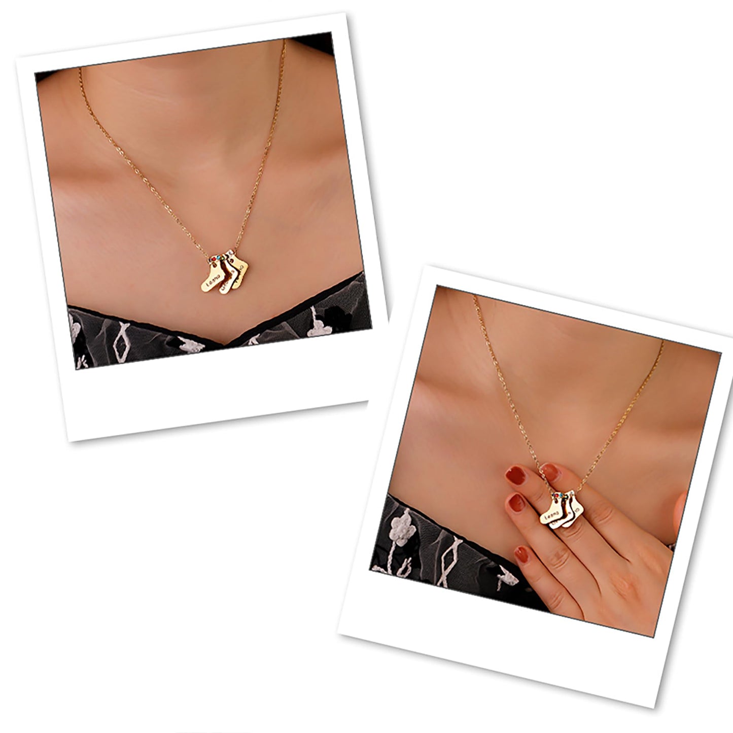 Aro Torliy Personalized Christmas Stocking Necklace with Customizable Birthstone (Silver)