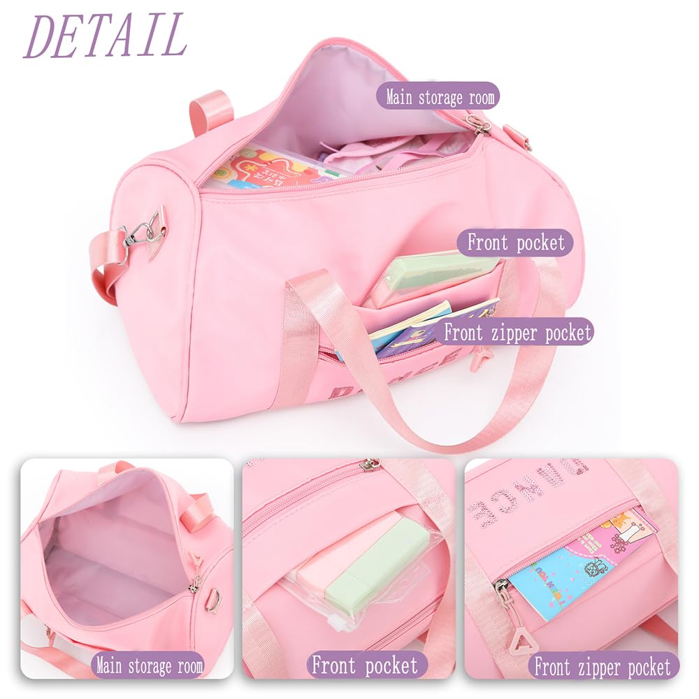 HYOOG Dance bags for kids Lightweight Cute Ballet Dance Bag Gym Travel Duffle Bag for Girls Tutu Dress Bag 3-6 Year Olds (Pink-sequins)