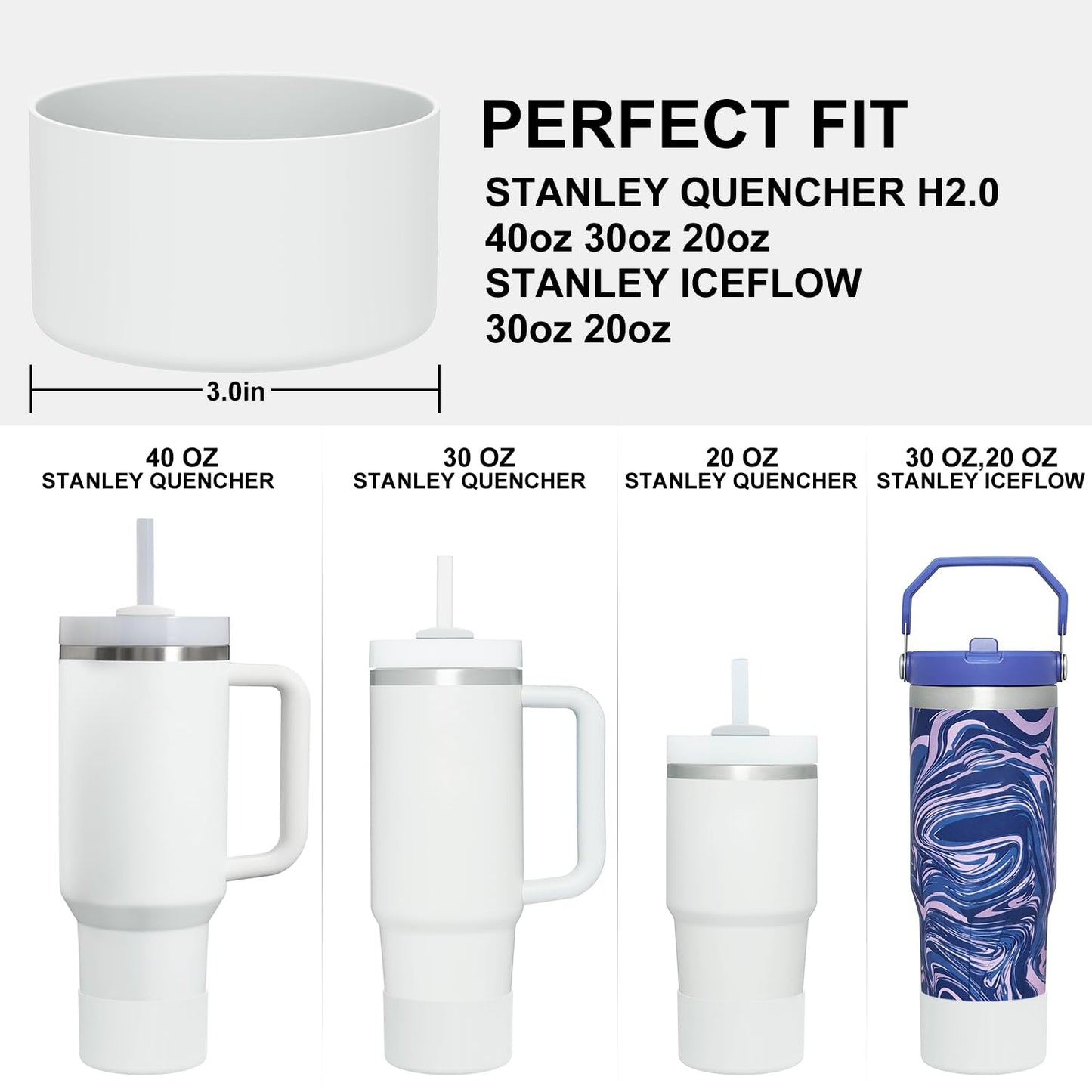 Affute Protective Silicone Boot for Stanley Quencher H2.0 40 30 20 oz & IceFlow Flip 30 20 oz, BPA Free Anti-Noise Anti-Scratch, Stanley Cup Protector Sleeve Cover Boot (Frost)