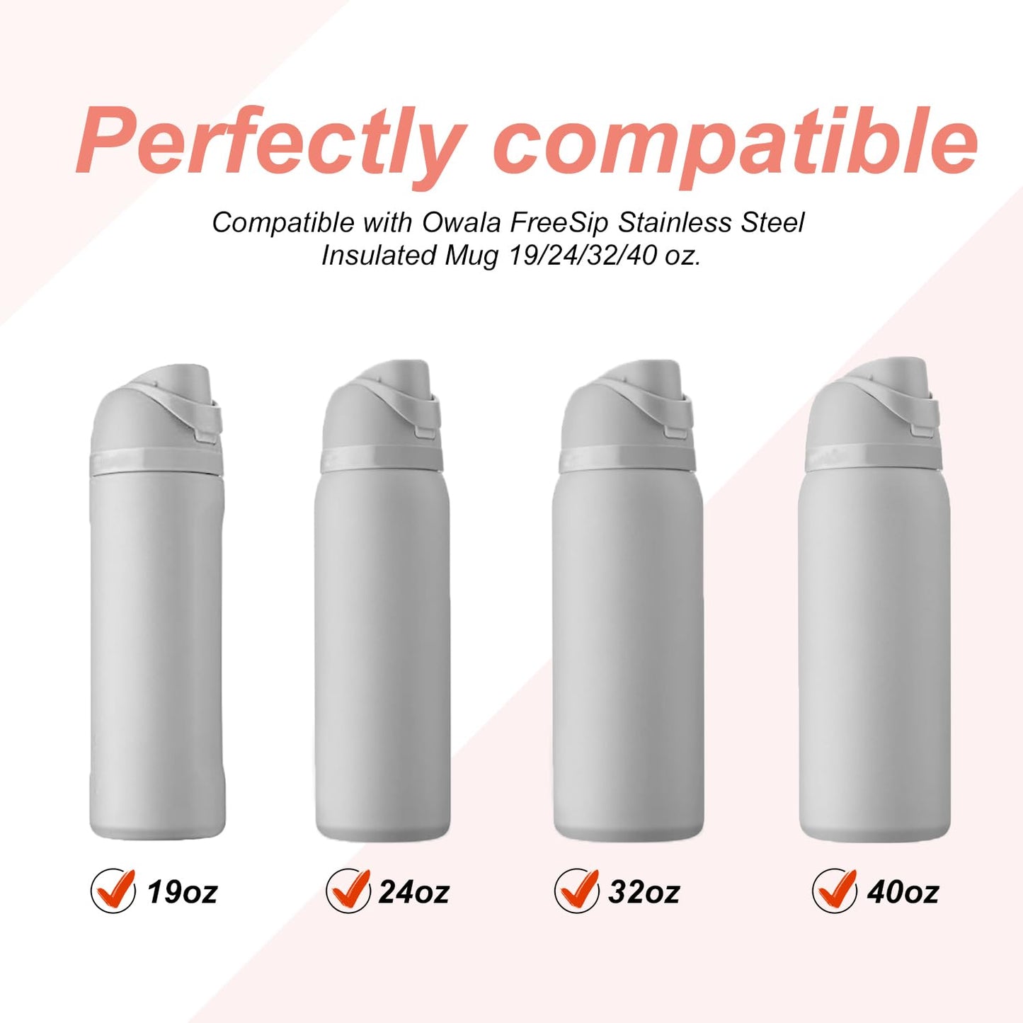 4pcs Replacement Stopper Compatible with Owala FreeSip 24oz 32oz, Water Bottle Top Lid Gasket for Owala 19/24/32/40oz Seal Bottle Cap Mouth Stopper Part Silicone Plug Accessories BPA-Free (Pink)