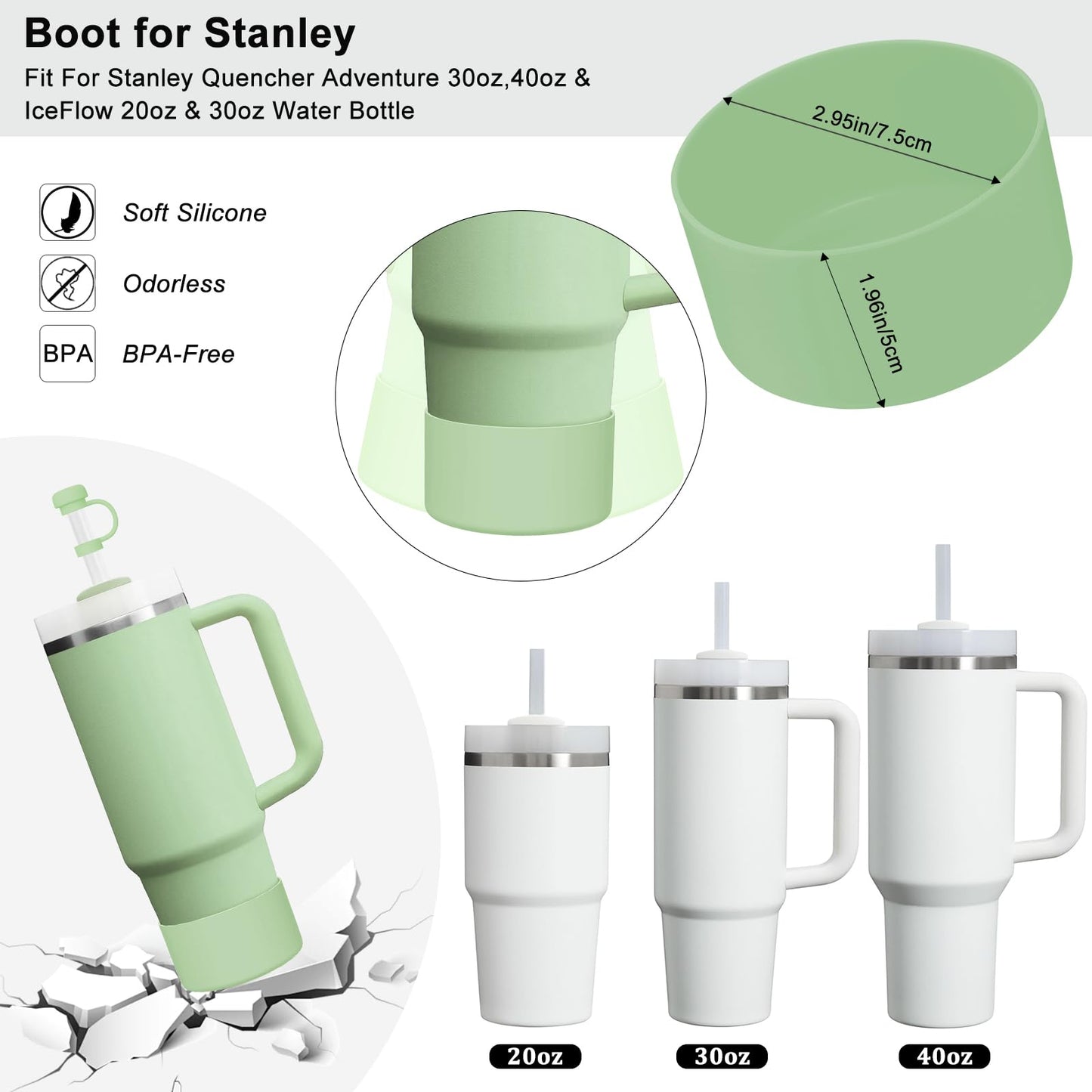 6 Pcs Accessories for Stanley Cup 20-40oz,2 Straw Covers,2 Replacement Straws,1 Straw Brush,1 Boot Included, SIlicone Straw Cover Caps Topper (Matcha Cream)