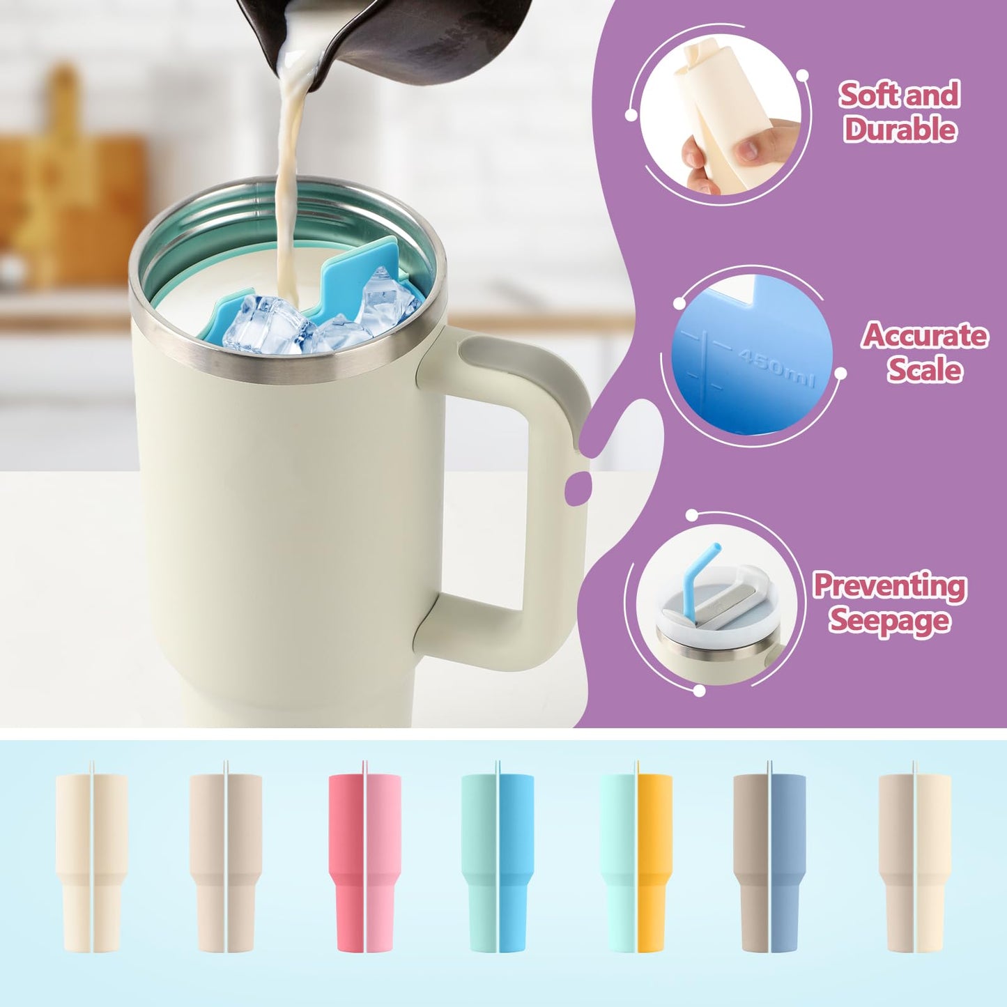 LittleHugs Silicone 2-in-1 Cup for Stanley Cup 40 oz Compatible with Stanley Cup Accessories,Double Drinks Bag Fit Stanley Cups Dispense Different Beverages (Cream)