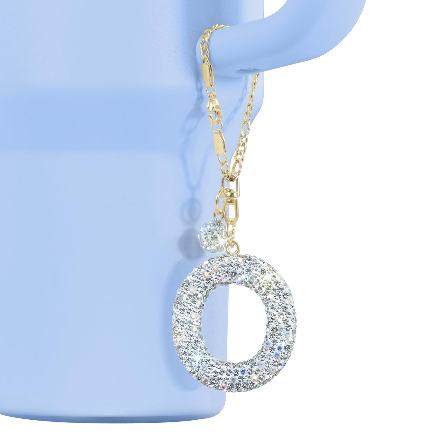 Mokoart Glitter Letter Tumbler Accessories for Stanley Cup, Water Bottle Chain for Stanley/Simple Modern Tumbler with Handle, Cute Initial Name ID with Bling Letter for Stanley Cup Accessories (O)
