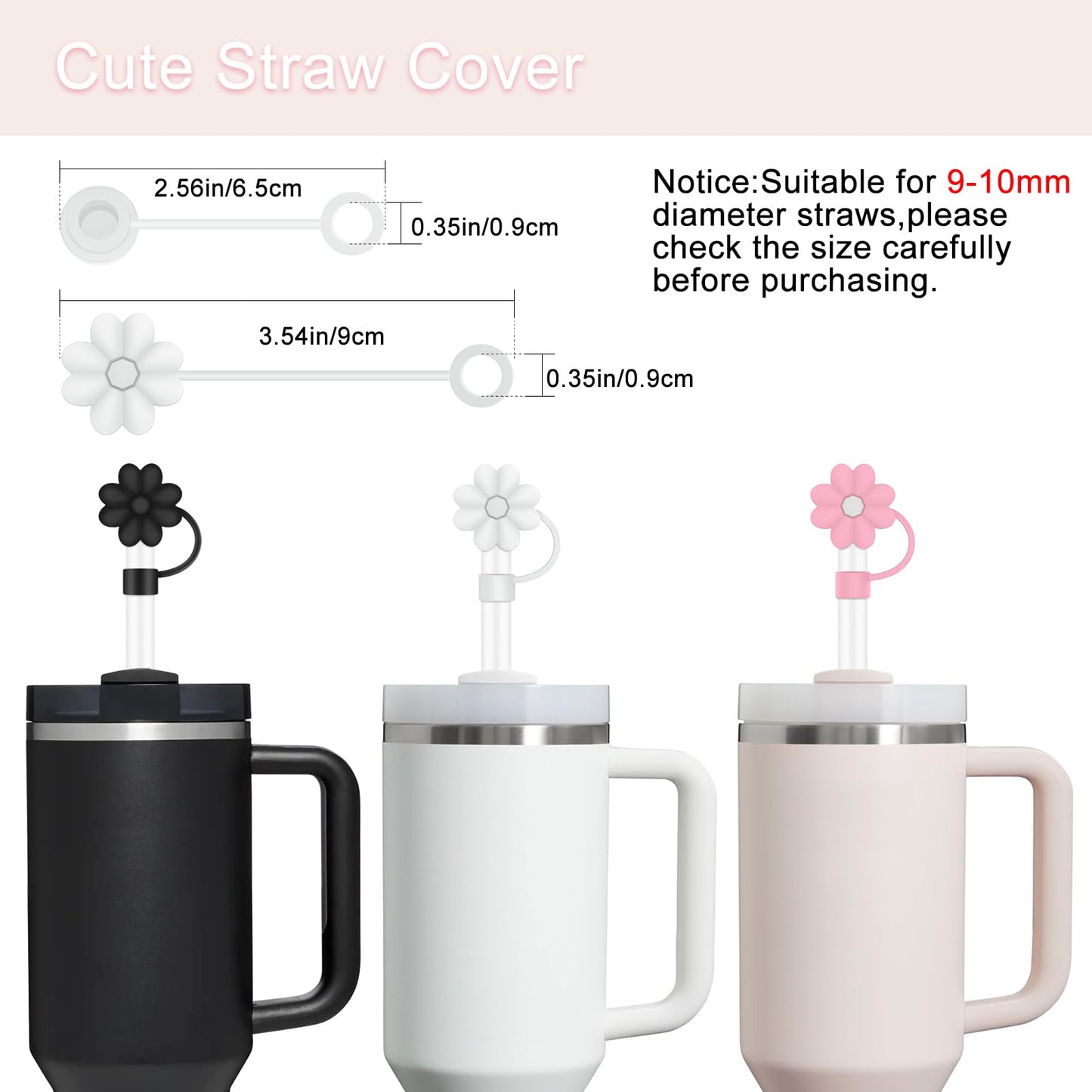 6 Pcs Accessories for Stanley Cup 20-40oz,2 Straw Covers,2 Replacement Straws,1 Straw Brush,1 Boot Included, SIlicone Straw Cover Caps Topper (White)
