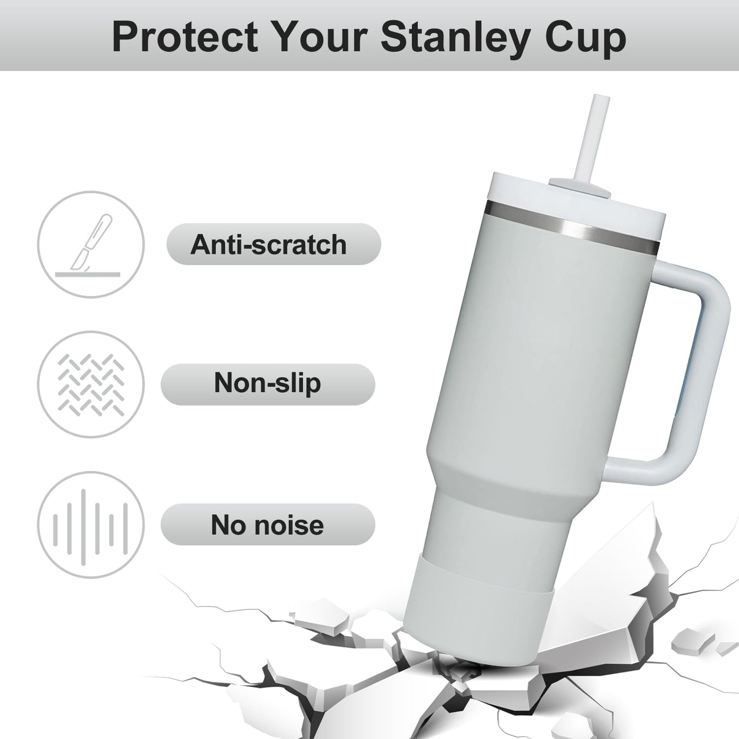 Affute Protective Silicone Boot for Stanley Quencher H2.0 40 30 20 oz & IceFlow Flip 30 20 oz, BPA Free Anti-Noise Anti-Scratch, Stanley Cup Protector Sleeve Cover Boot (Fog)