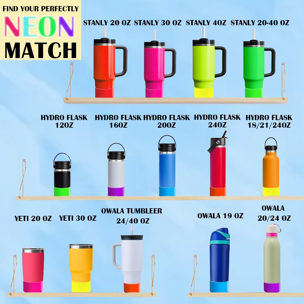 ZhaoHeFits New Neon Matte Luster Silicone Boot Sleeve for Stanley/Simple Modern 20-40oz for Owala-24oz and More Bottles with 2.8-3in Base Glitter Anti Slip Cover Protector (Neon Blue)
