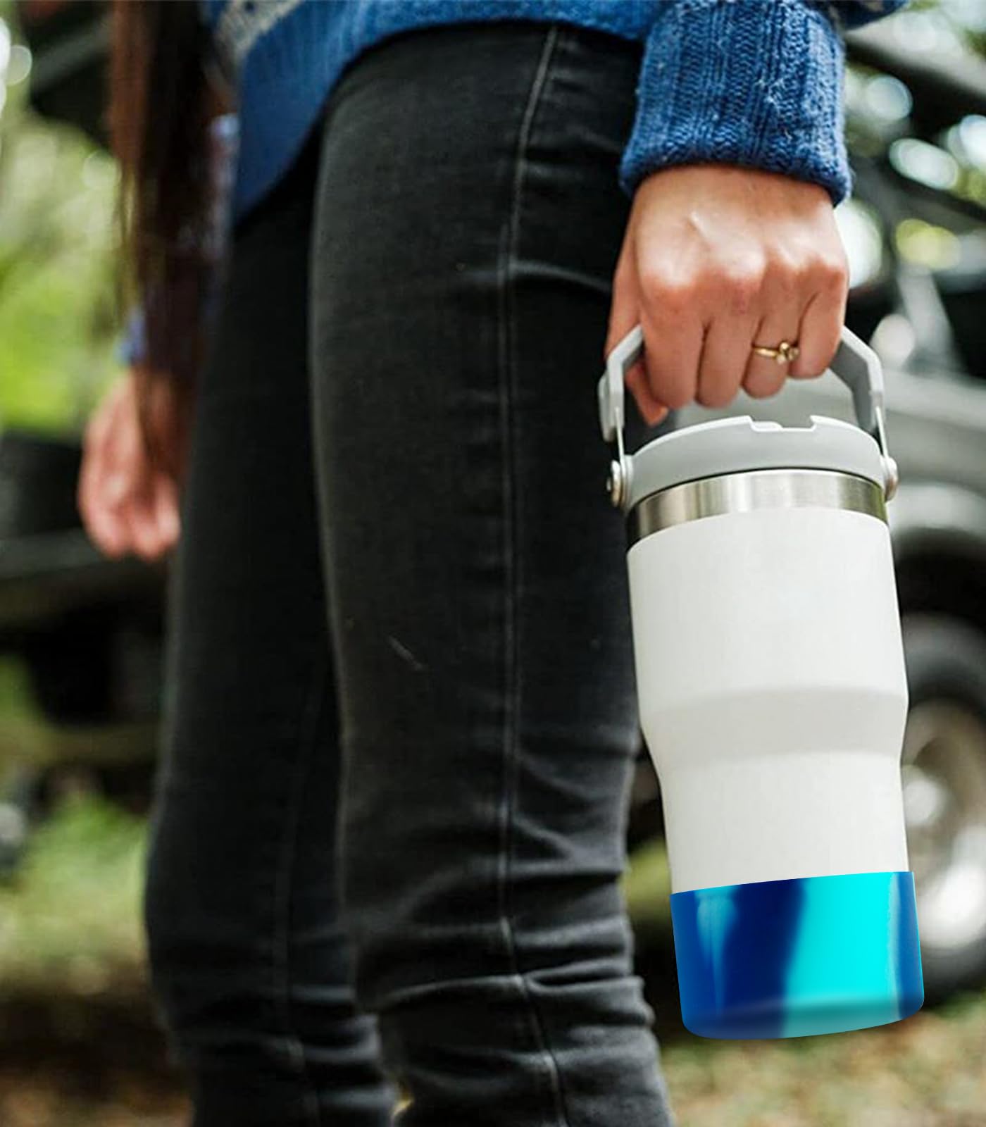 Upgrade 2PCS Protective Silicone Boot Bumper for Stanley Quencher Adventure 40oz 30oz IceFlow 20oz 30oz Tumbler, Water Bottle Bottom Sleeve Cover Accessories for Stanley Mug Cup(Purple+White)