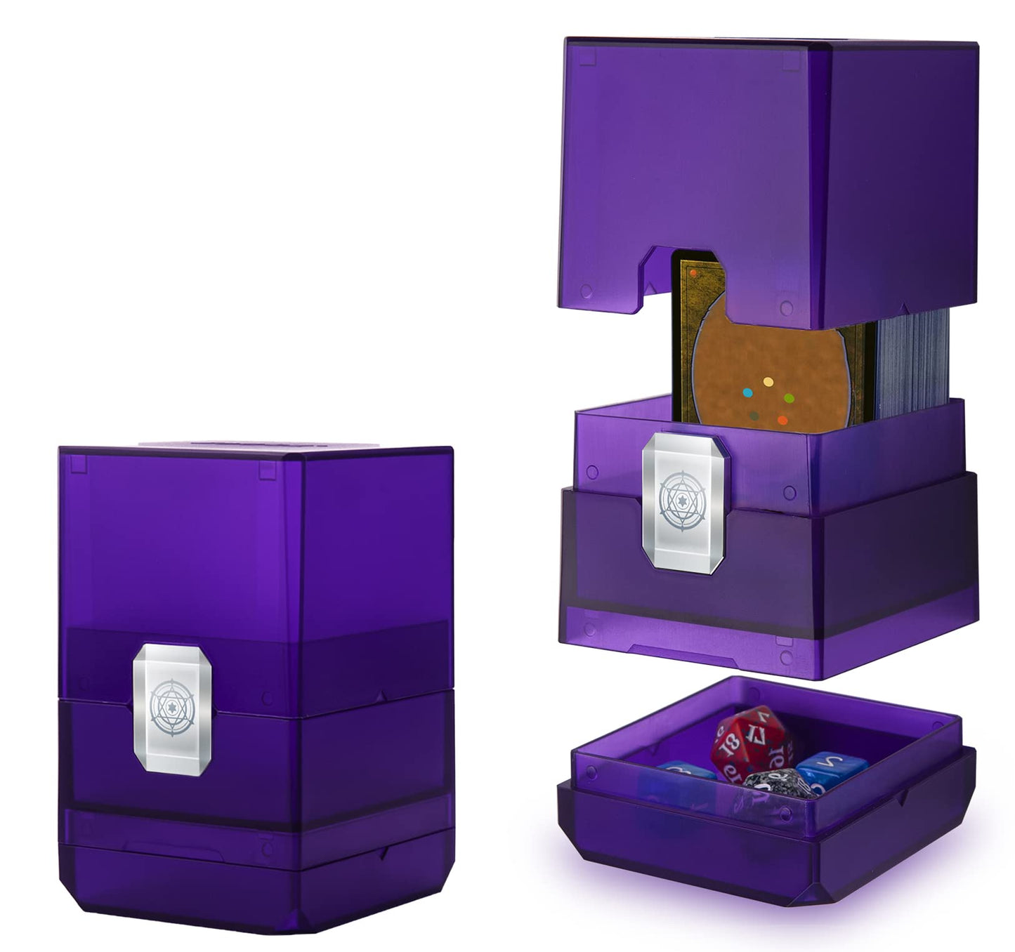 Sooez Heavy Duty MTG Deck Card Box with Dice Storage, 100+ Deck Case Boulder, Perfect Deck Holder for MTG Commander/YuGiOh/TCG and Sports Cards (Purple)