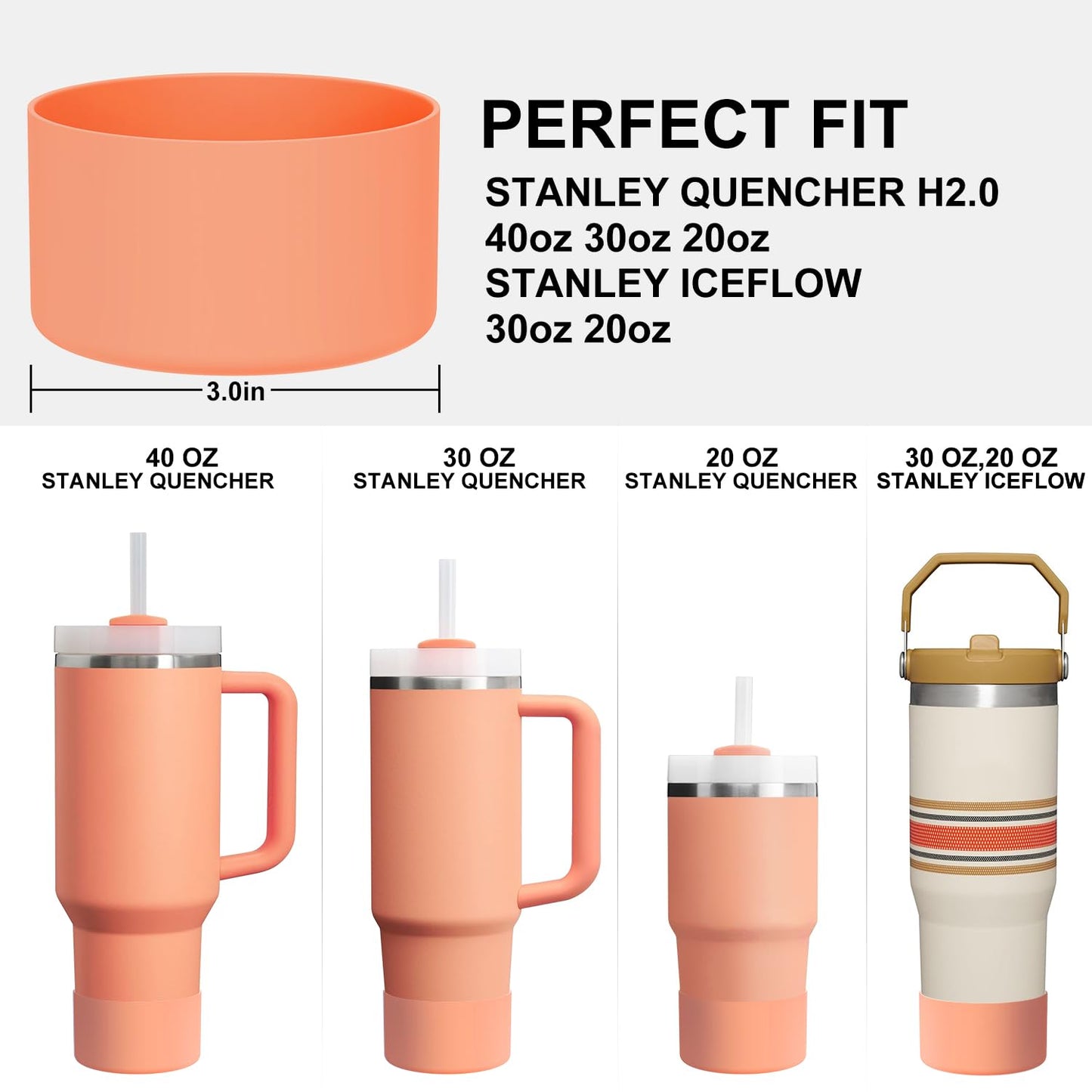 Affute Protective Silicone Boot for Stanley Quencher H2.0 40 30 20 oz & IceFlow Flip 30 20 oz, BPA Free Anti-Noise Anti-Scratch, Stanley Cup Protector Sleeve Cover Boot (Nectarine)