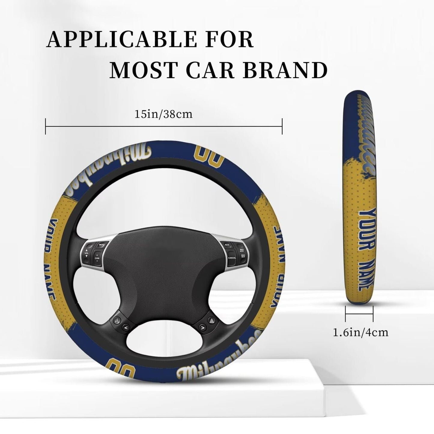 GENERIC Milwaukee Custom Car Steering Wheel Covers,Personalized Name and Number,Anti Slip Elasticity Baseball Car Accessories,Universal 15 Inch Fit Suit for Most Car,SUV,ATV,Truck.