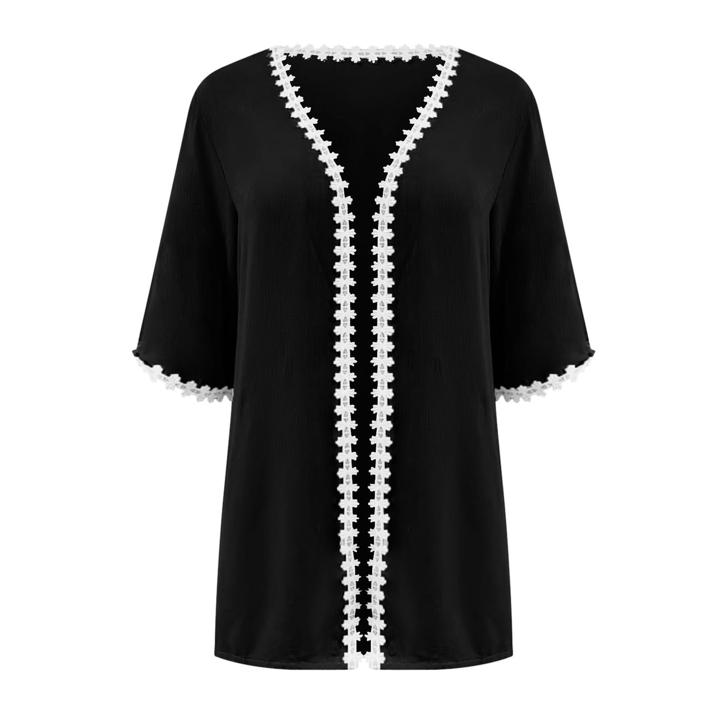Aboser Chiffon Cover Up Lightweight Cardigans for Women Summer Linen Cardigan Casual Open Front Beach Cover Ups Half Sleeve Kimono Cardigan Today's Deals Clearance Black