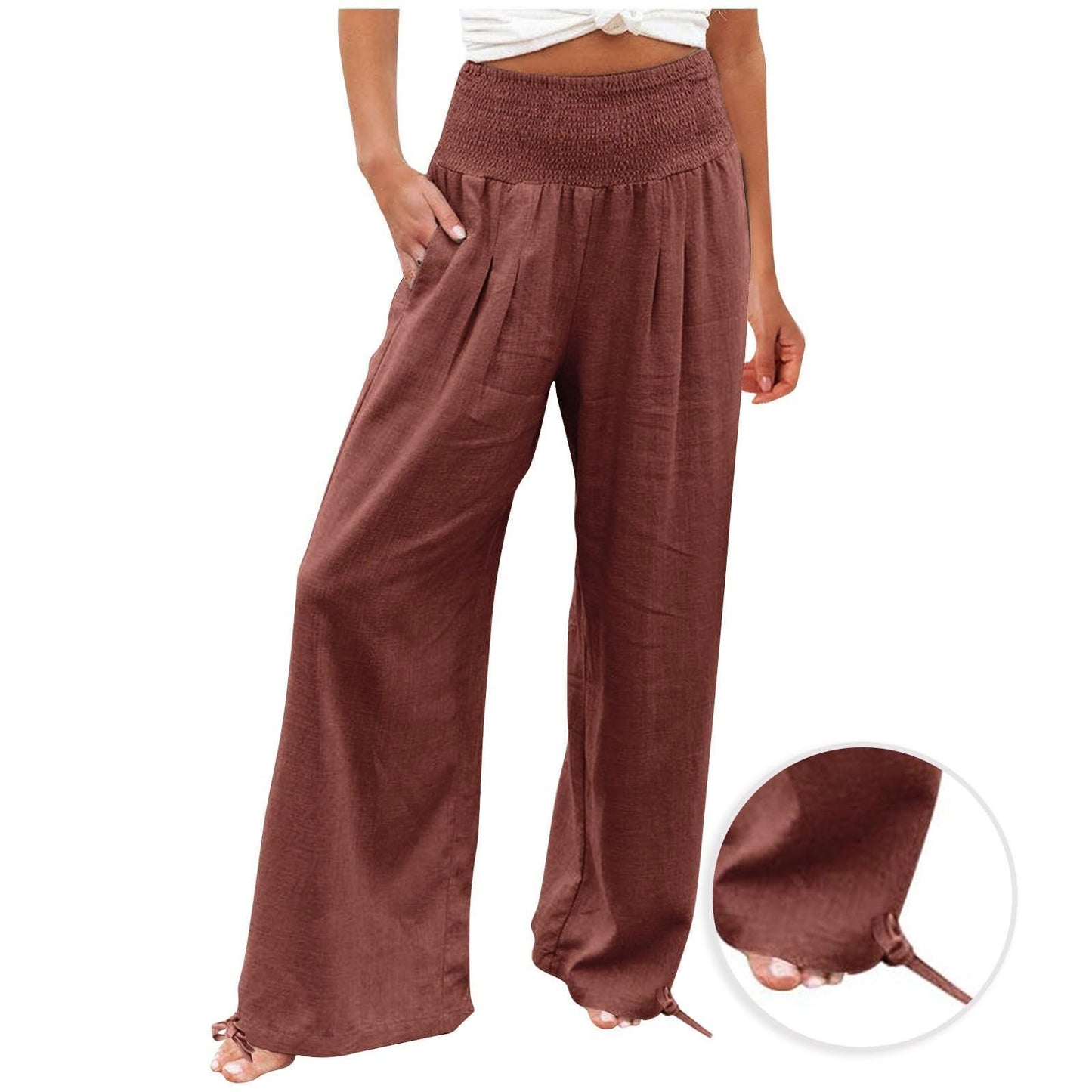 Hesxuno Linen Pants Women Wide Leg Yoga Pants Summer Lightweight Palazzo Pants Summer Flowy Lounge Pants Casual Loose Comfy Pants Casual Long Pants Soft Beach Pants Baggy Trousers with Pockets