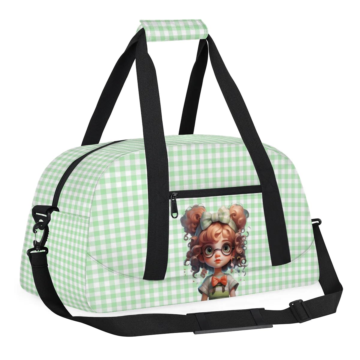 Gym Bag for Kids Girls, Cute Curly Hair Girls Small Duffel Bag with Padded Handles Carry On Weekend Travel Bag for School Practice Ball Games