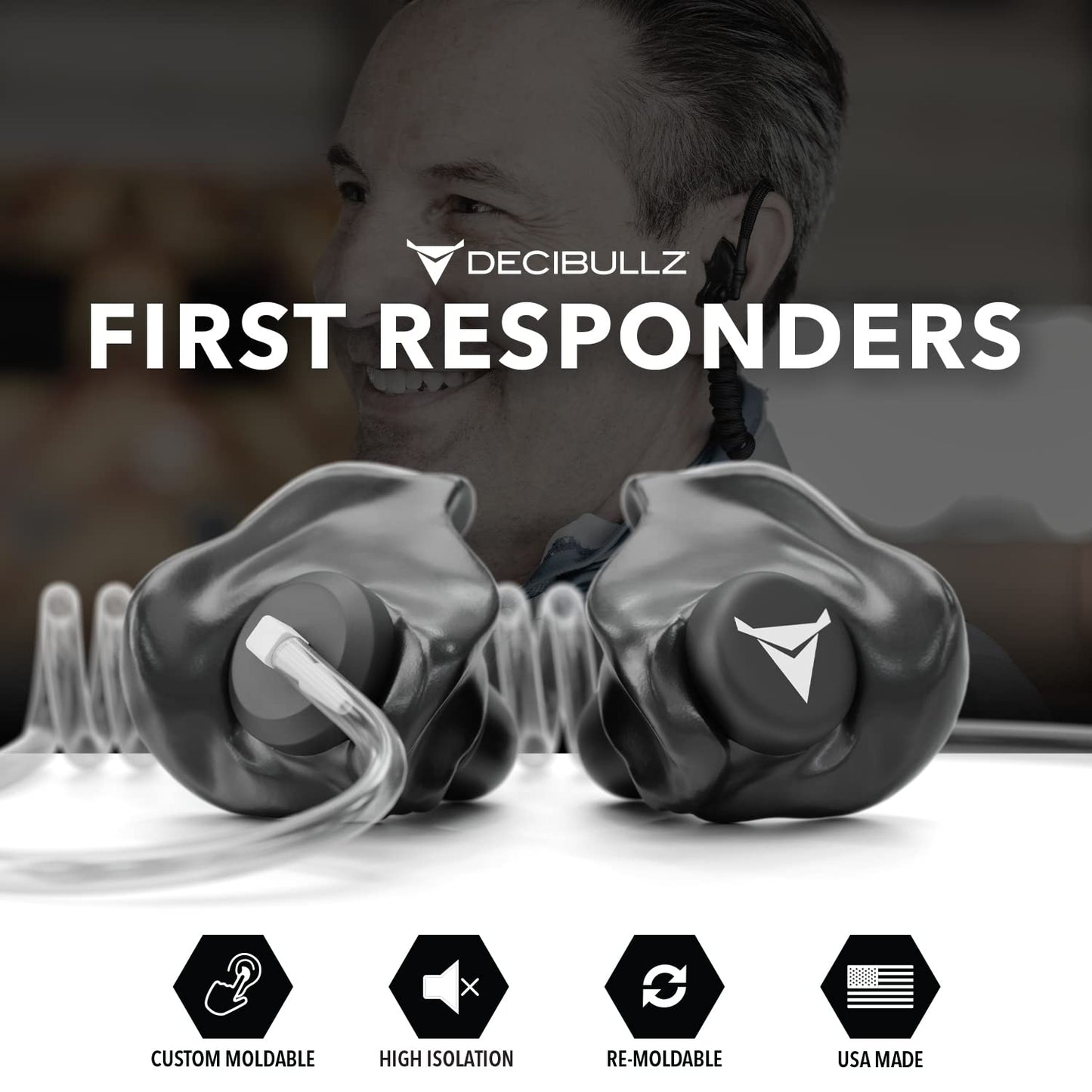 Decibullz Custom Molded Security Radio Surveillance Earpiece Set, Thermo-Fit Designed for Clear Acoustic Tube Radios, Isolation