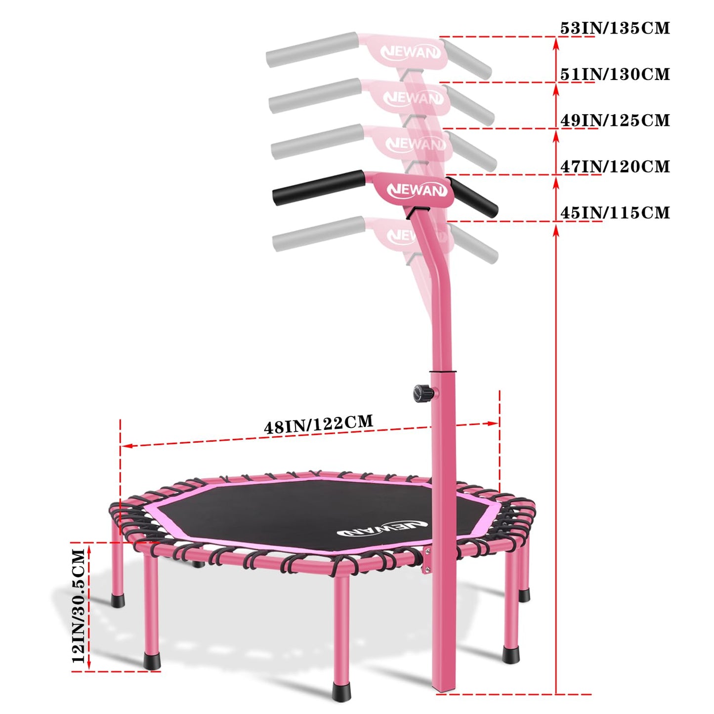 Newan 48" Fitness Trampoline with Adjustable Handle Bar, Silent Trampoline Bungee Rebounder Jumping Cardio Trainer Workout for Adults - Max Limit 330 lbs