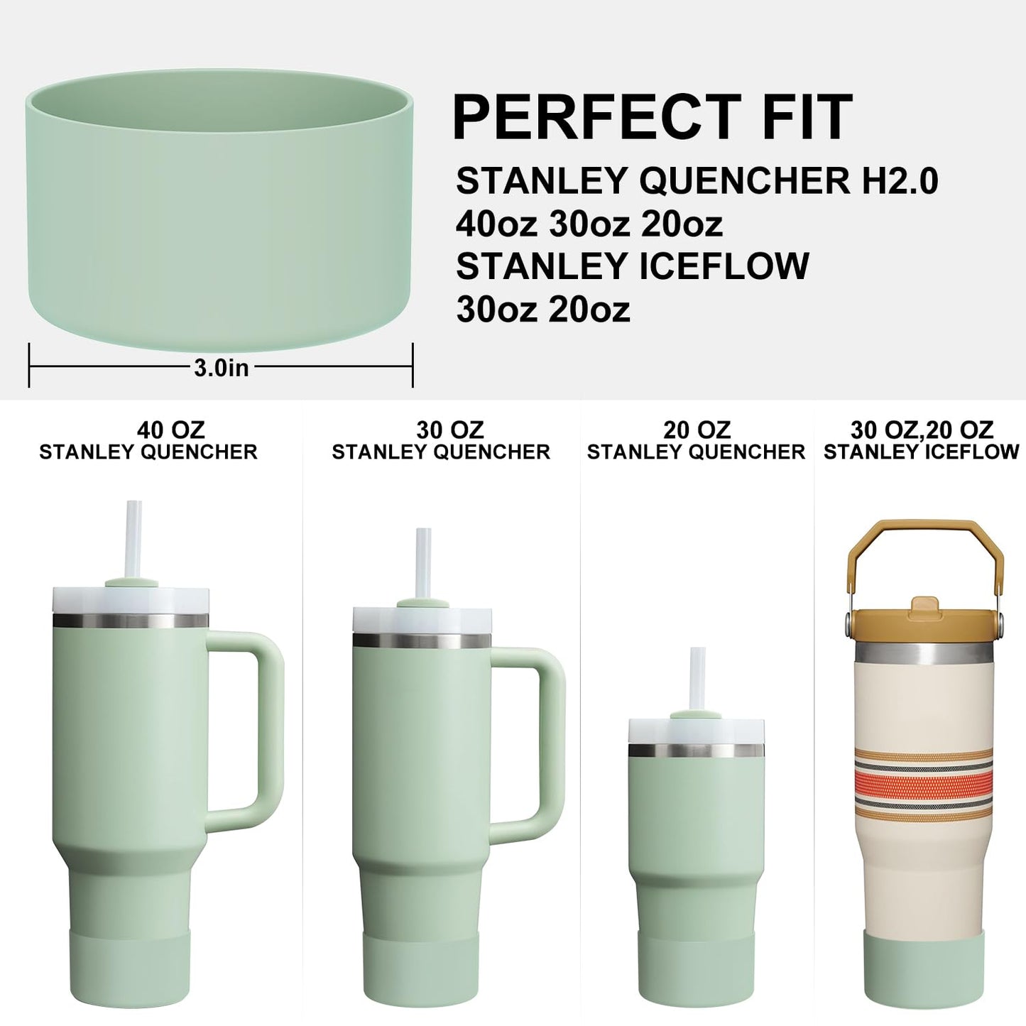 Affute Protective Silicone Boot for Stanley Quencher H2.0 40 30 20 oz & IceFlow Flip 30 20 oz, BPA Free Anti-Noise Anti-Scratch, Stanley Cup Protector Sleeve Cover Boot (Matcha Cream)