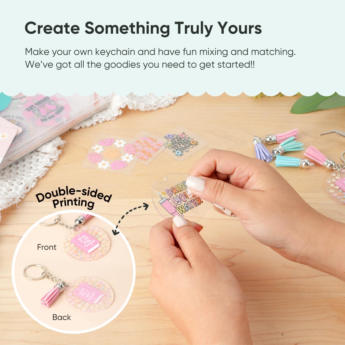 YOPPIX 140 PCS Acrylic Keychain Blank Set, Faith Double-Sided UV DTF Stickers Acrylic Keychain Making Kits for Vinyl DIY Craft Project Employee Appreciation Gifts