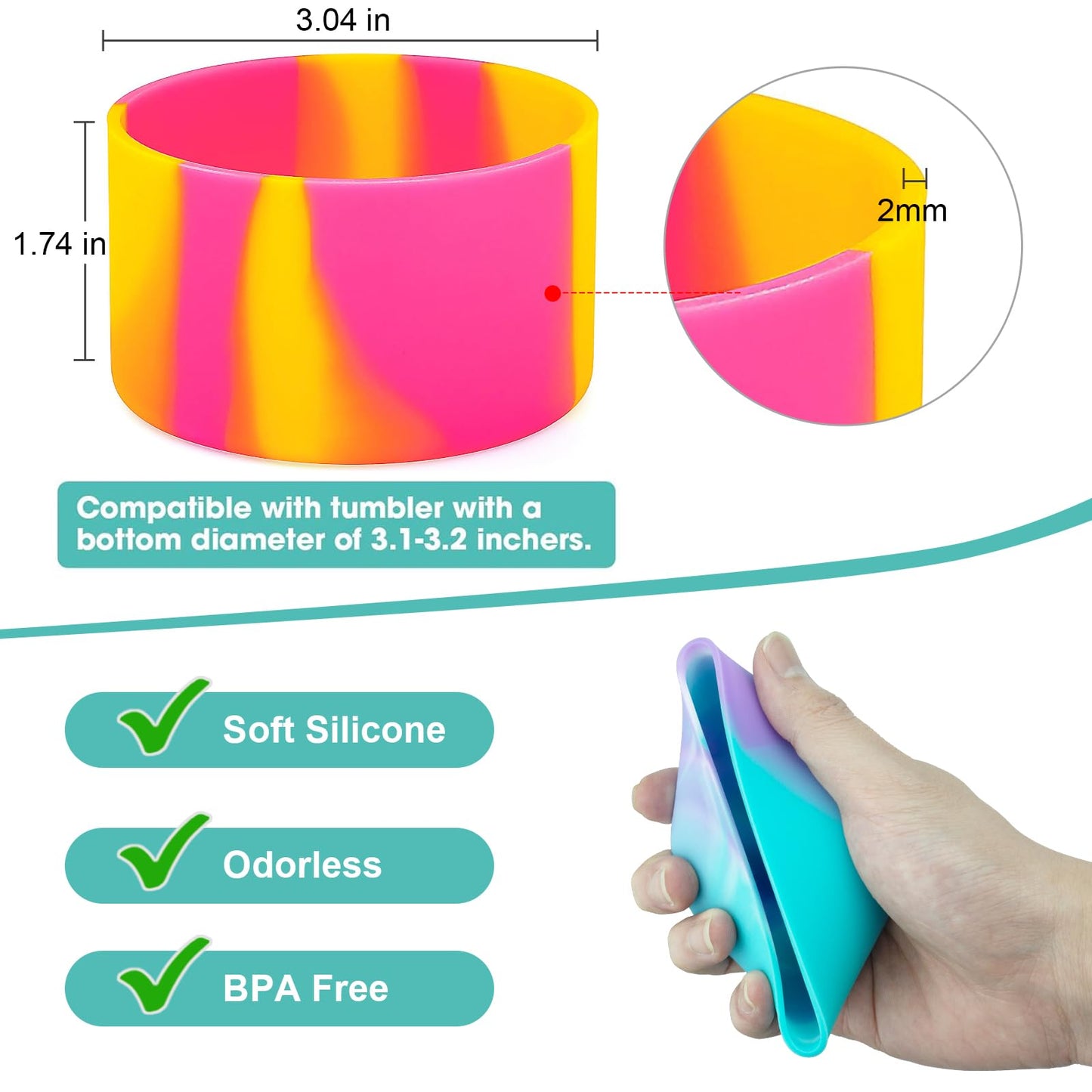Upgrade 2PCS Protective Silicone Boot Bumper for Stanley Quencher Adventure 40oz 30oz IceFlow 20oz 30oz Tumbler, Water Bottle Bottom Sleeve Cover Accessories for Stanley Mug Cup(Orange+Pink)