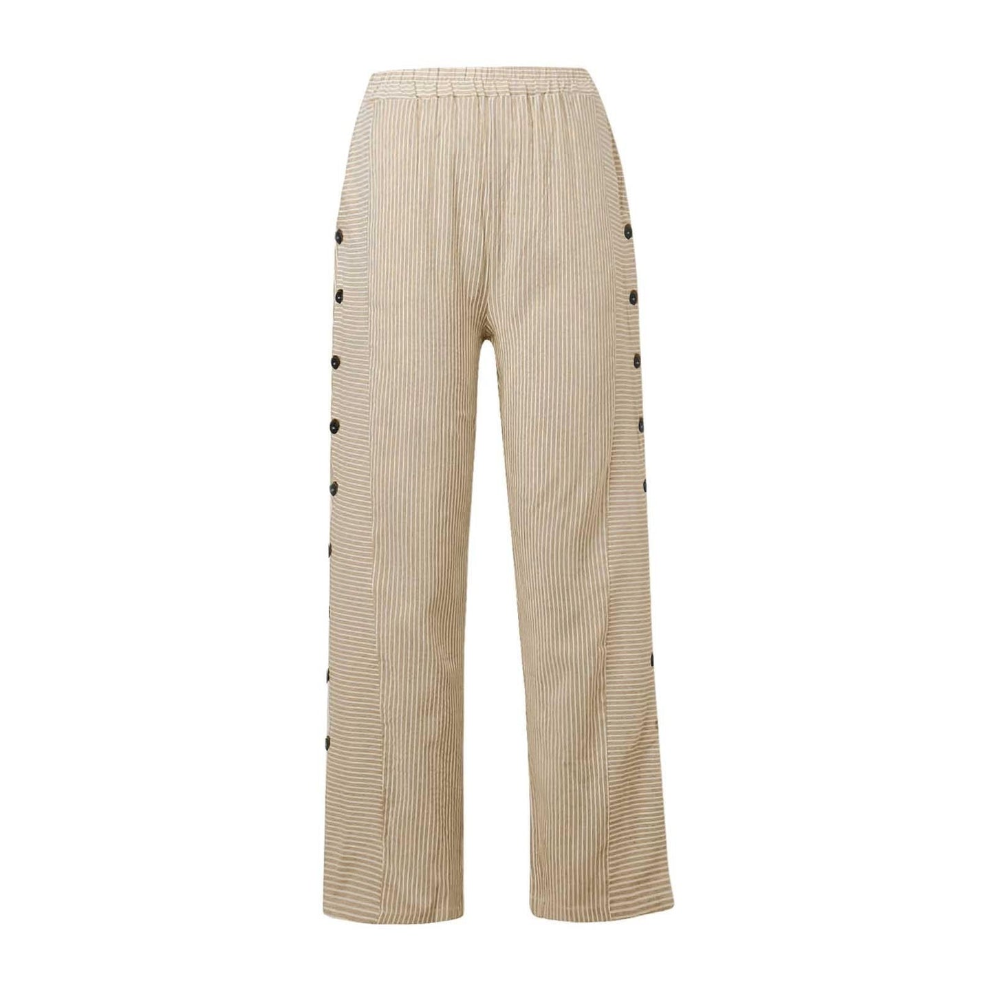 Generic Lightning Deals of Today Prime Clearance,Maternity Jeans Pants for Women Trendy Womens Capris Summer Striped Linen High Waisted Baggy Trousers Casual Track Loose Rubber Pants(Khaki,M), Medium