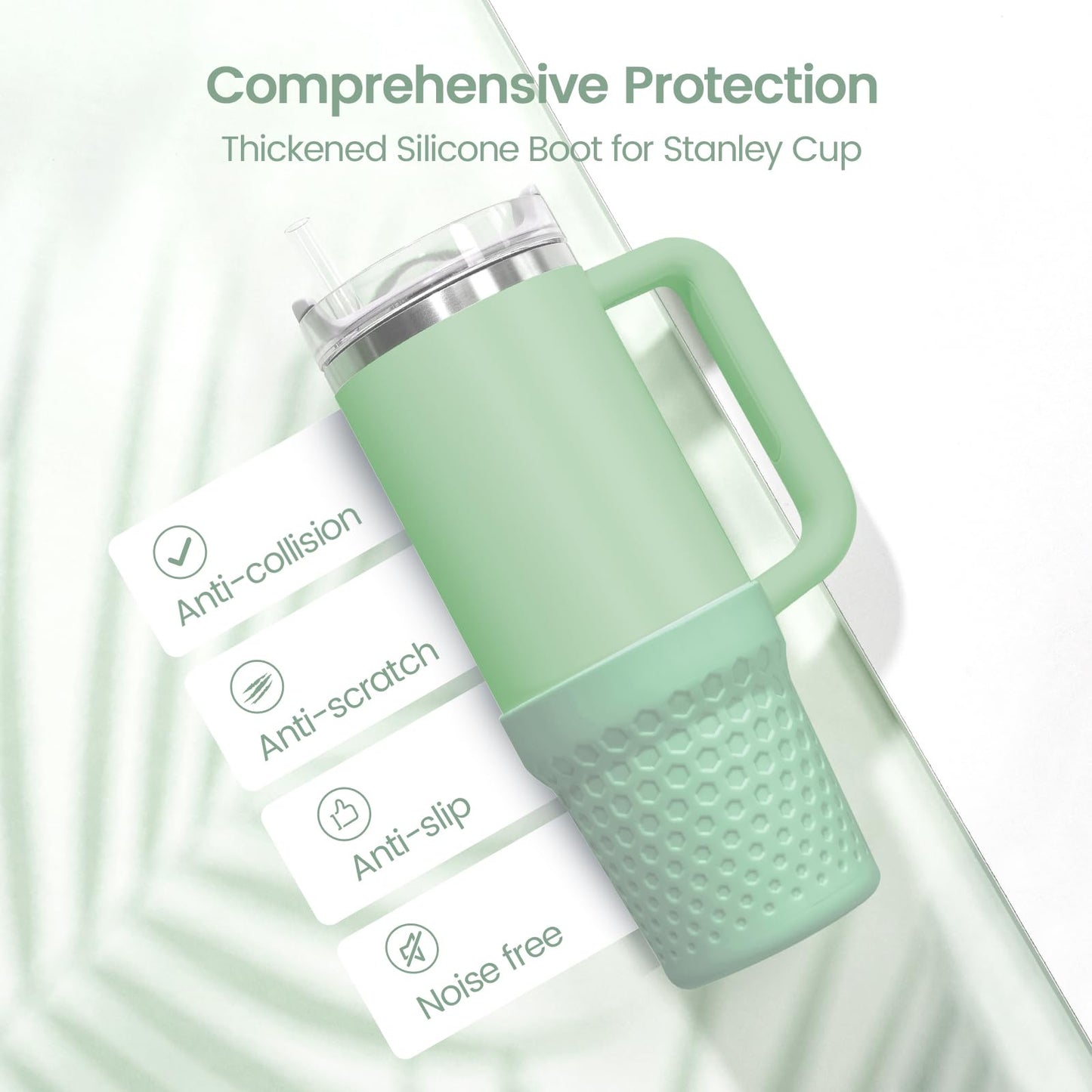 Thxbag Silicone Boot for Stanley Cup 30oz / 20oz, Boot Sleeve Cover Fit with Stanley H2.0 and Quencher Adventure Tumbler Accessories (30 oz / 20 oz,Light Green)
