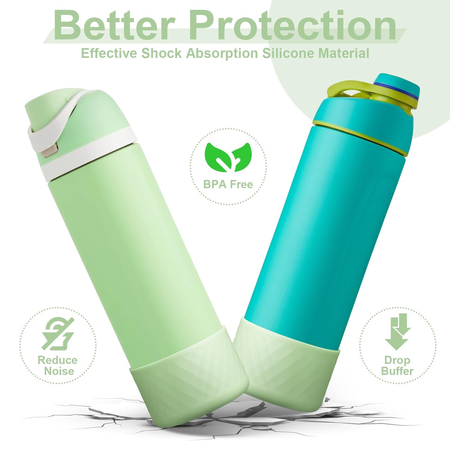 Alwenid 2PCS Silicone Water Bottle Boot for Owala 24 Oz, Anti-Slip Protective Sleeve Bottom Bumper Protector for FreeSip, Twist, and Flip Stainless Steel Water Bottles (Light Green)