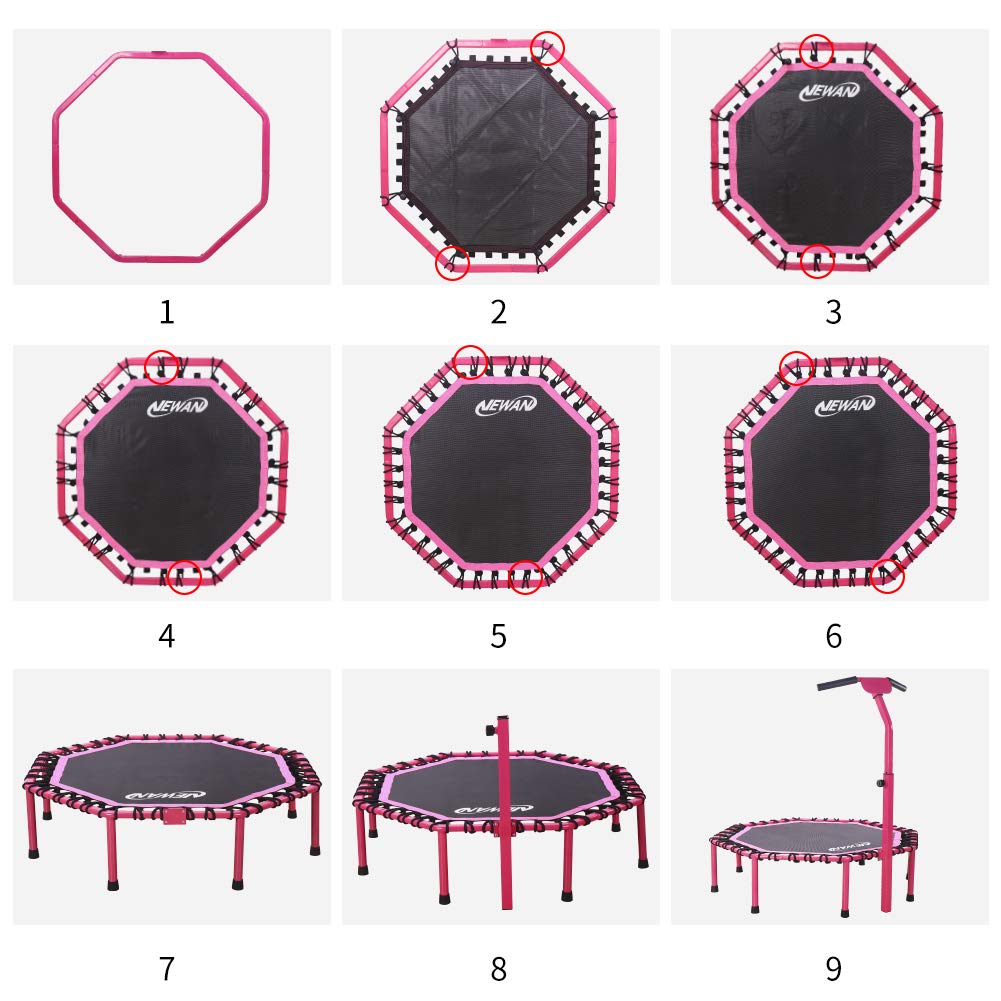 Newan 48" Fitness Trampoline with Adjustable Handle Bar, Silent Trampoline Bungee Rebounder Jumping Cardio Trainer Workout for Adults - Max Limit 330 lbs