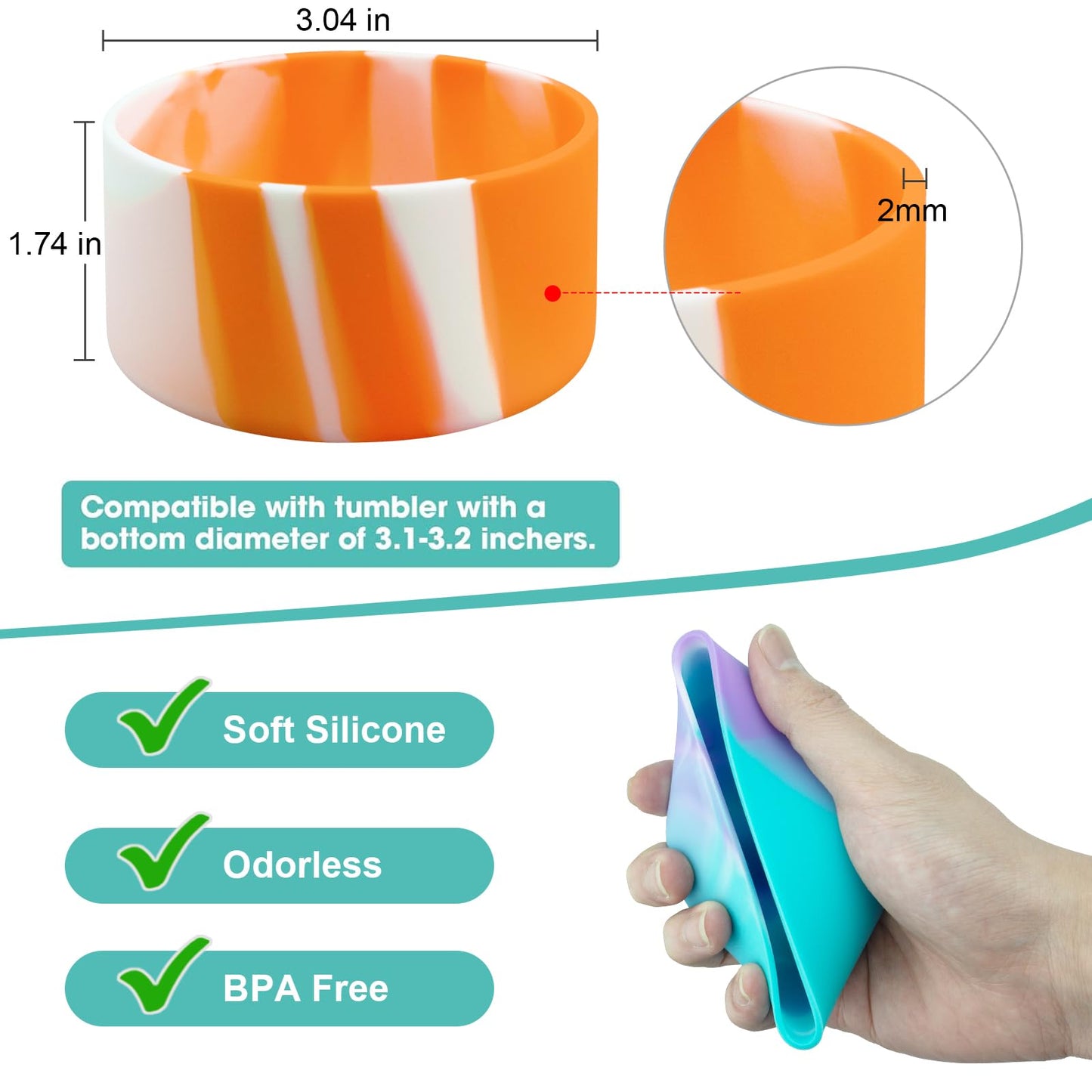 Upgrade 2PCS Protective Silicone Boot Bumper for Stanley Quencher Adventure 40oz 30oz IceFlow 20oz 30oz Tumbler, Water Bottle Bottom Sleeve Cover Accessories for Stanley Mug Cup(Orange+White)