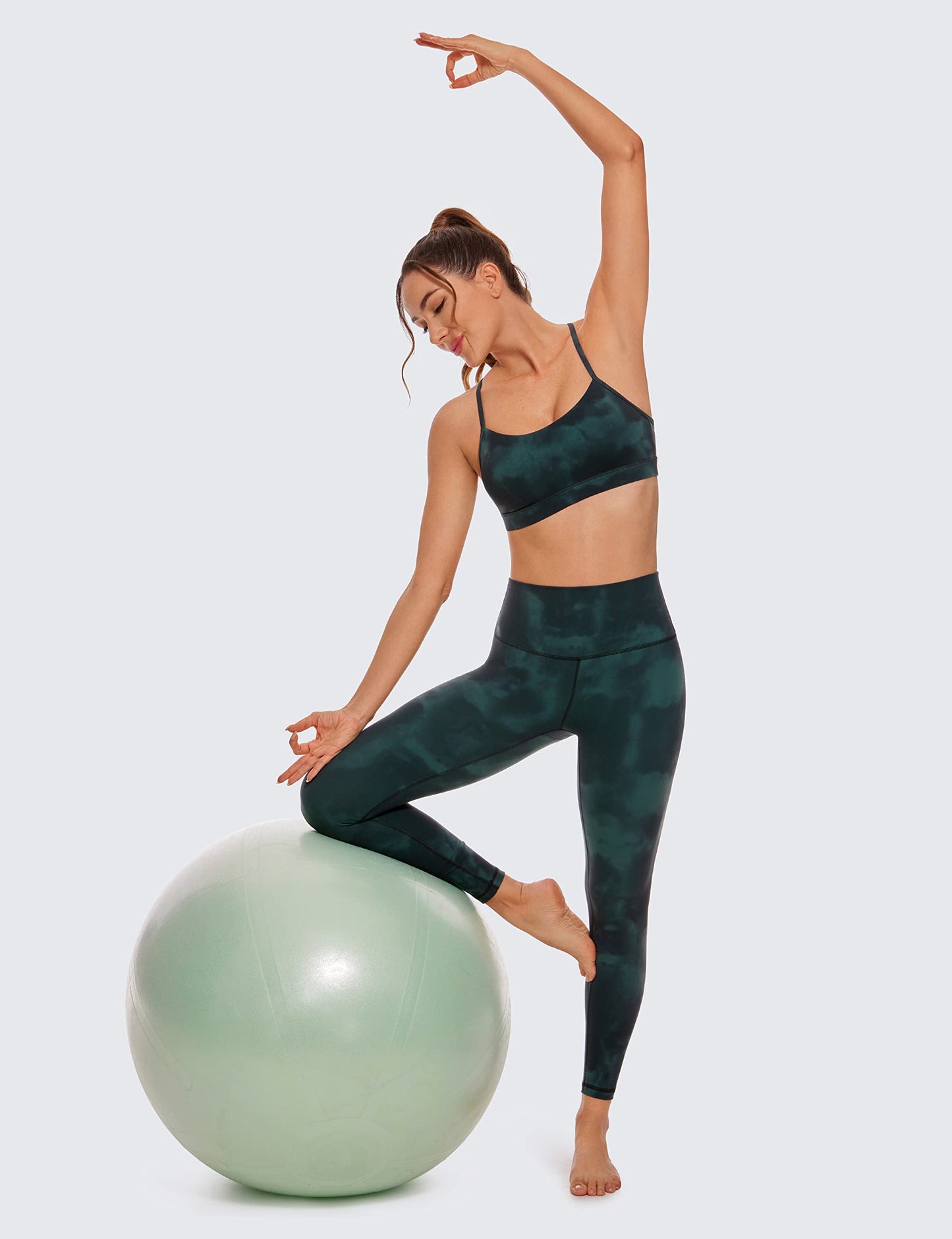 CRZ YOGA Butterluxe Womens Y Back Sports Bra - Padded Racerback Low impact Spaghetti Thin Strap Workout Yoga Bra Green Tie-Dye Flowers X-Small
