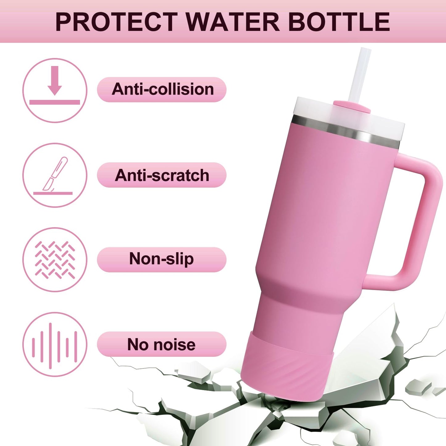 Affute Protective Silicone Boot for Stanley Quencher H2.0 40 oz & IceFlow Flip 20 oz 30 oz and hydroflask 12-24 oz, Anti-Slip Bottle Bottom Sleeve Cover (Peony)