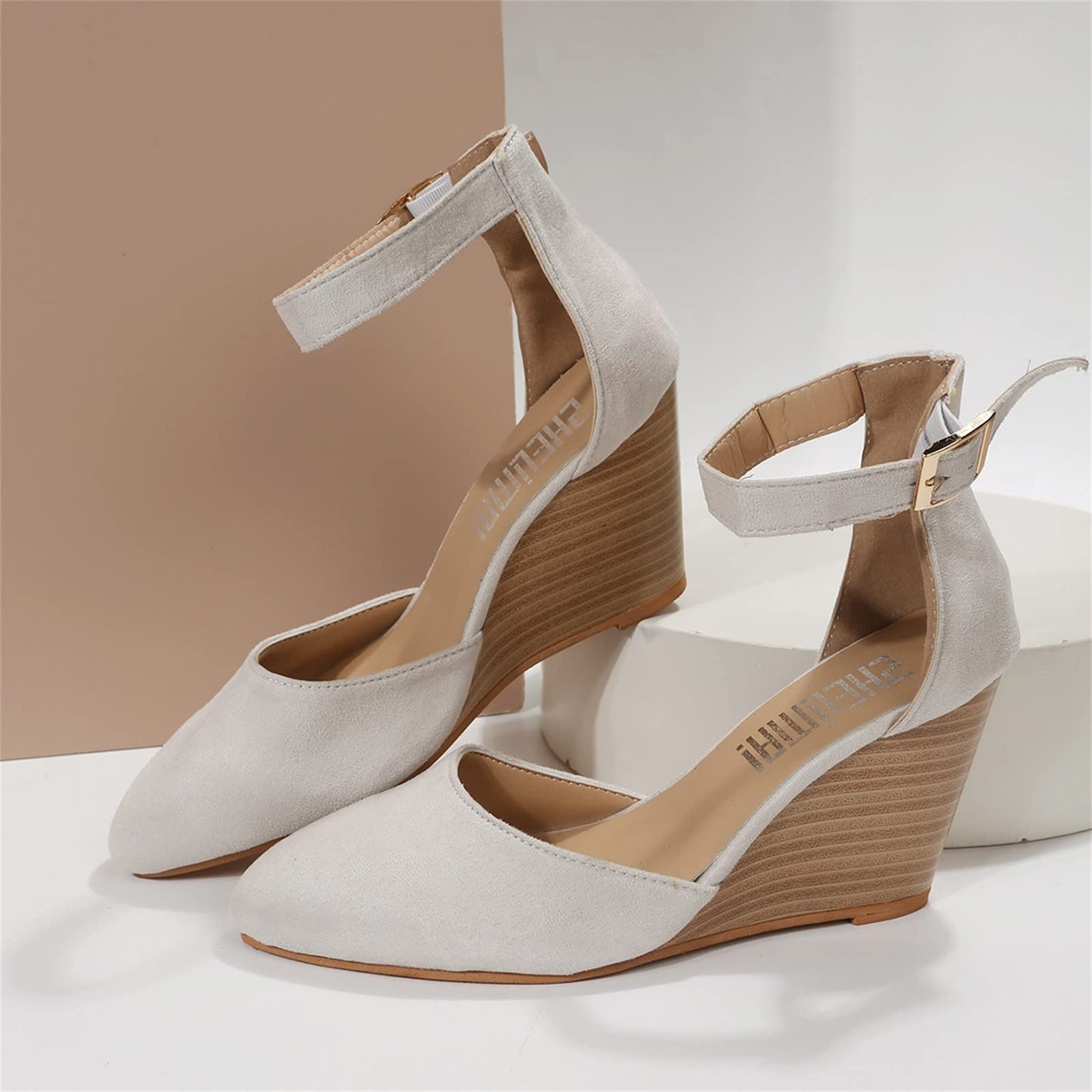 Women's Close Toe Espadrilles Wedge Sandals, Comfort Strappy Platform Slides Sandals Comfy Walking with Arch Support 02_Beige, 42