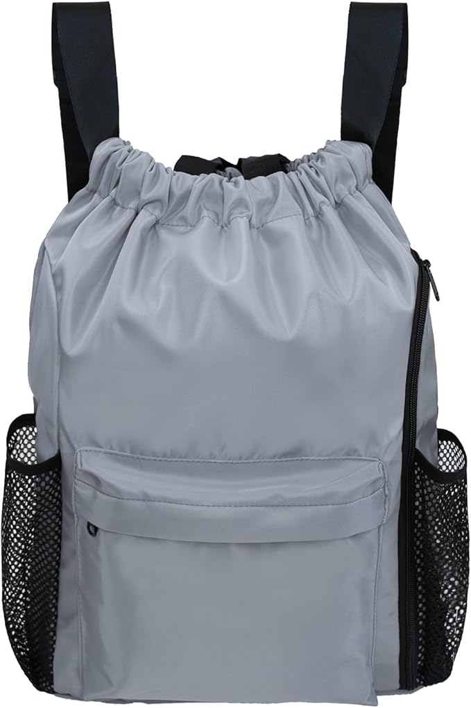 BeeGreen Drawstring Backpack Sports Gym Bag With Shoe Compartment and Two Water Bottle Holder …