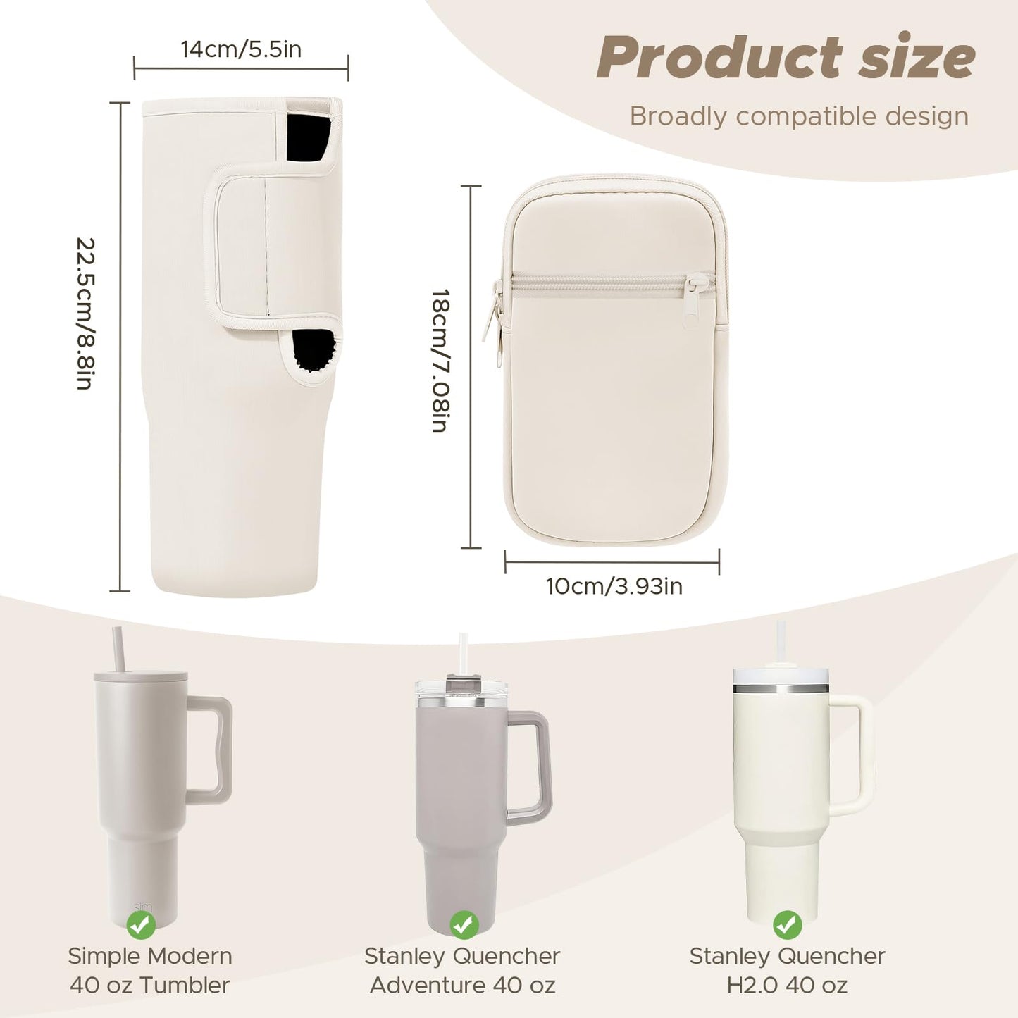 Watter Bottle Carrier Bag with Detachable Pocket Compatible with Stanley& Simple Morden 40oz Tumbler with Handle,Water Cup Holder with Adjustable Shoulder Strap& Carabiner for Stanley Cup Accessories