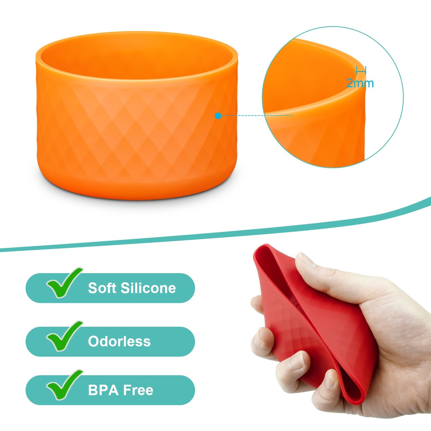 Upgrade 2PCS Protective Silicone Boot Bumper for Stanley Quencher Adventure 40oz 30oz IceFlow 20oz 30oz Tumbler, Water Bottle Bottom Sleeve Cover Accessories for Stanley Mug Cup(Orange)
