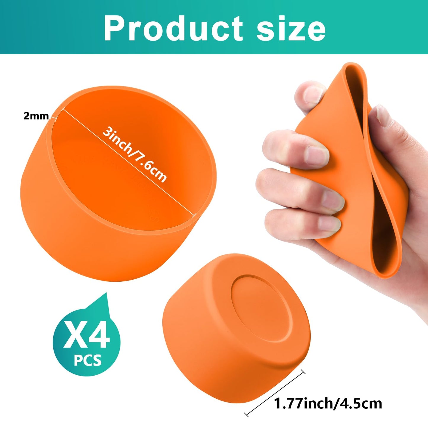 4Pack Silicone Boot for Stanley Cup 40oz Quencher Adventure &Stanley IceFlow 30oz 20oz &Hydro Flask 12-40oz, Protective Cup Bottom Sleeve Compatible with Stanley Cup Accessories (Orange)