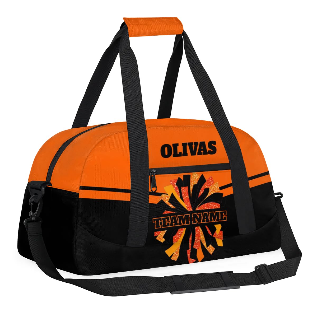 Personalized Cheerleader Bag Dance Bag for Girl, Custom Team Bag Gym Bag Sport Duffel Bag, Weekender Bags Travel Bag for Cheer Team Black Orange Glitter Glam