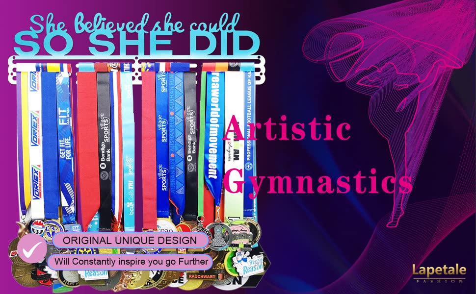 Lapetale Fashion She Believed She Could SO SHE DID Medal Hanger Display,Medal Holder Upgraded New for Sports,Cheer,Gymnastics,Soccer,Softball,Marathon