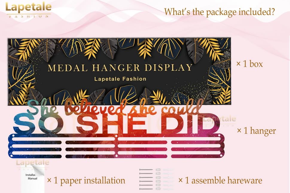 Lapetale Fashion Medal Hanger Holder Display Wall Rack Frame Shelf in 16" long-Medal Hanger Awards Ribbon Cheer,gymnastics,soccer,softball Holder Display Custom Rack for Sports Medals Easy to Install
