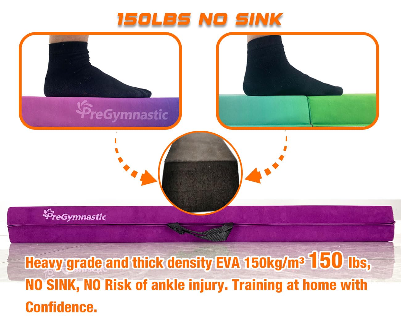 PreGymnastic 6FT/8FT/9.5FT Folding Balance Beam for Kids 3-12,Foldable Gymnastics Floor Beam-Extra Firm Suede Cover with Carry Bag for Home-Gym Equipment for Toddler Teenage (Rainbow, 6FT)