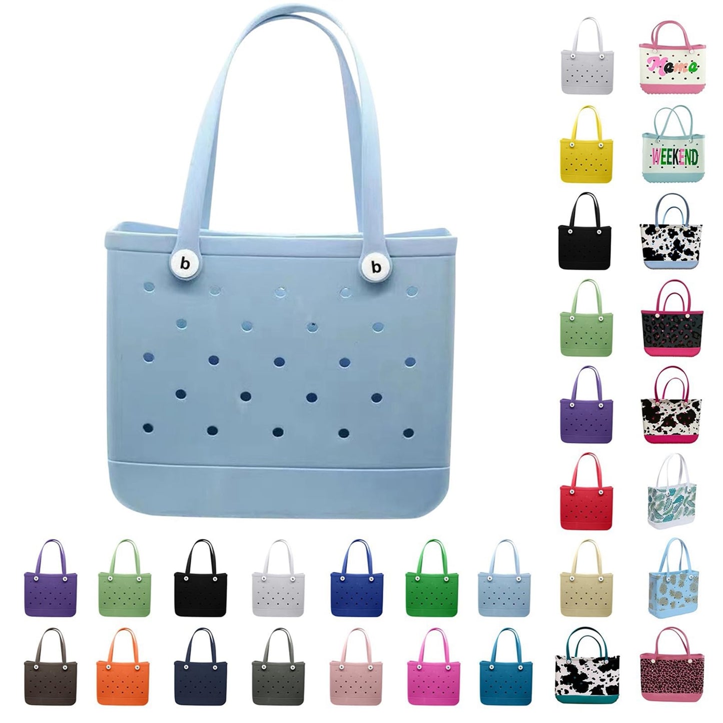 DORYSKS Beach Tote Bag, Extra Large Rubber Tote Bag Waterproof Washableable Tip Proof for the Beach Boat Pool Sports (Light Blue,Large)
