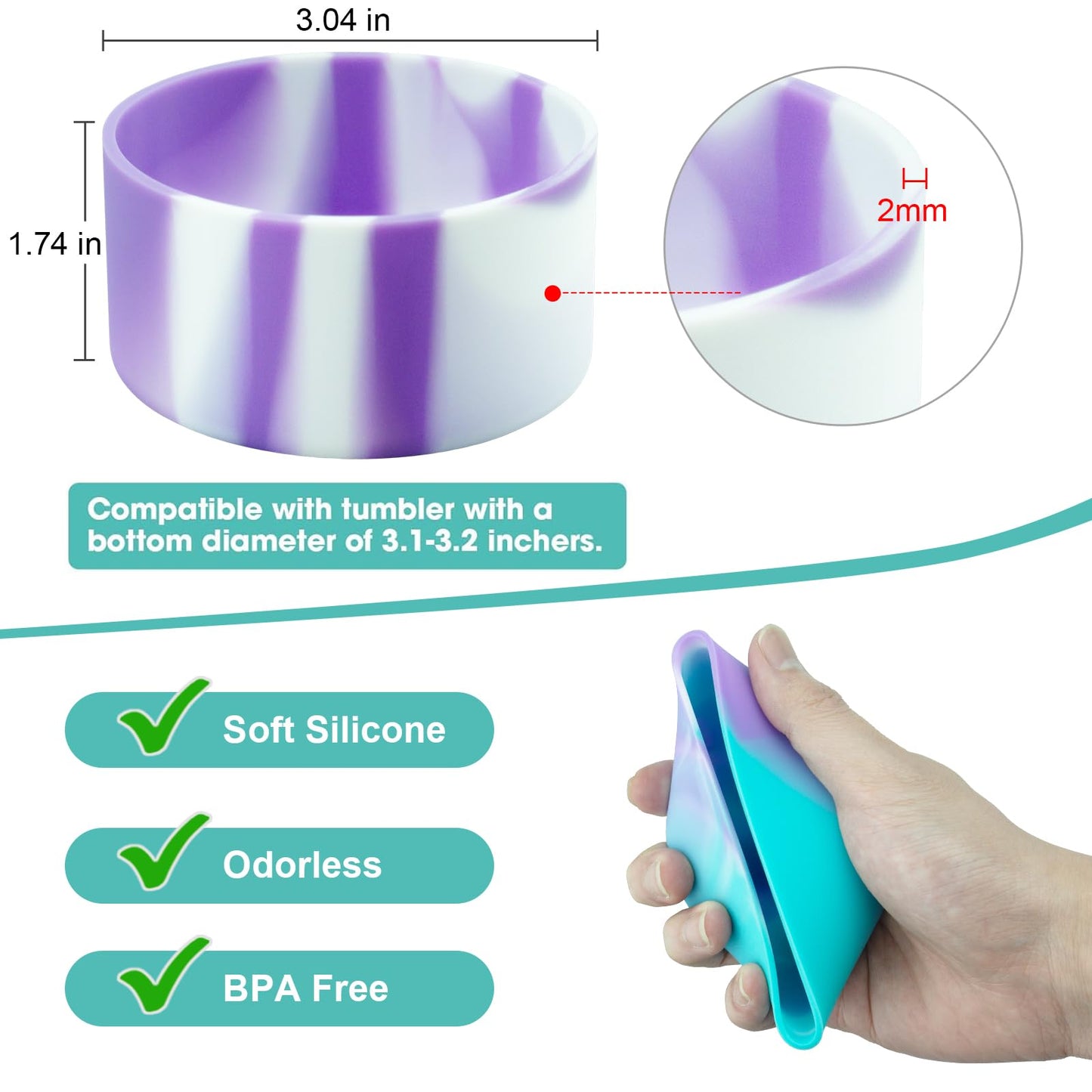 Upgrade 2PCS Protective Silicone Boot Bumper for Stanley Quencher Adventure 40oz 30oz IceFlow 20oz 30oz Tumbler, Water Bottle Bottom Sleeve Cover Accessories for Stanley Mug Cup(Purple+White)
