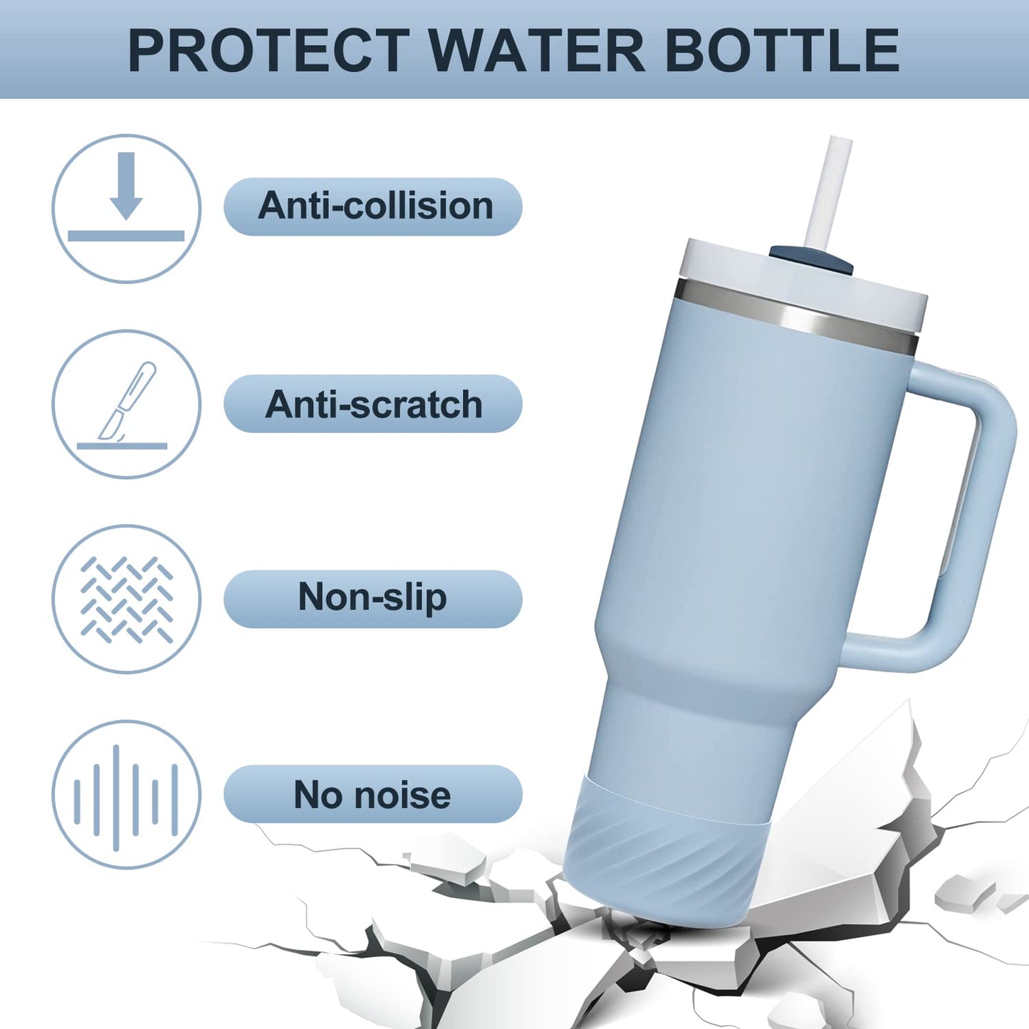 Affute Protective Silicone Boot for Stanley Quencher H2.0 40 oz & IceFlow Flip 20 oz 30 oz and hydroflask 12-24 oz, Anti-Slip Bottle Bottom Sleeve Cover (Chambray)