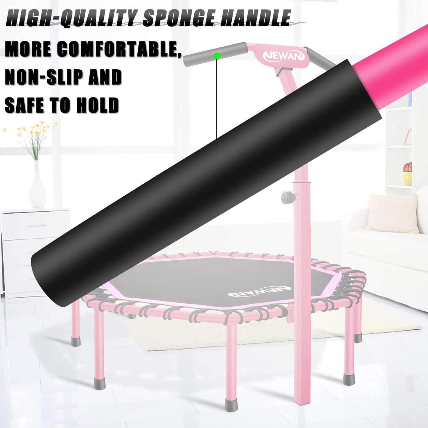 Newan 48" Fitness Trampoline with Adjustable Handle Bar, Silent Trampoline Bungee Rebounder Jumping Cardio Trainer Workout for Adults - Max Limit 330 lbs