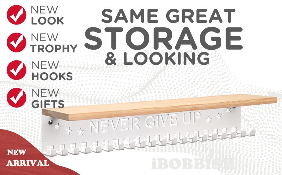 iBobbish Sports Marathon Medal Display Hanger Holder Racks Frame Wall Mount Over 40 Medals Upgraded 3 Lines with 3 Screws Easy to Install Easy to use-White