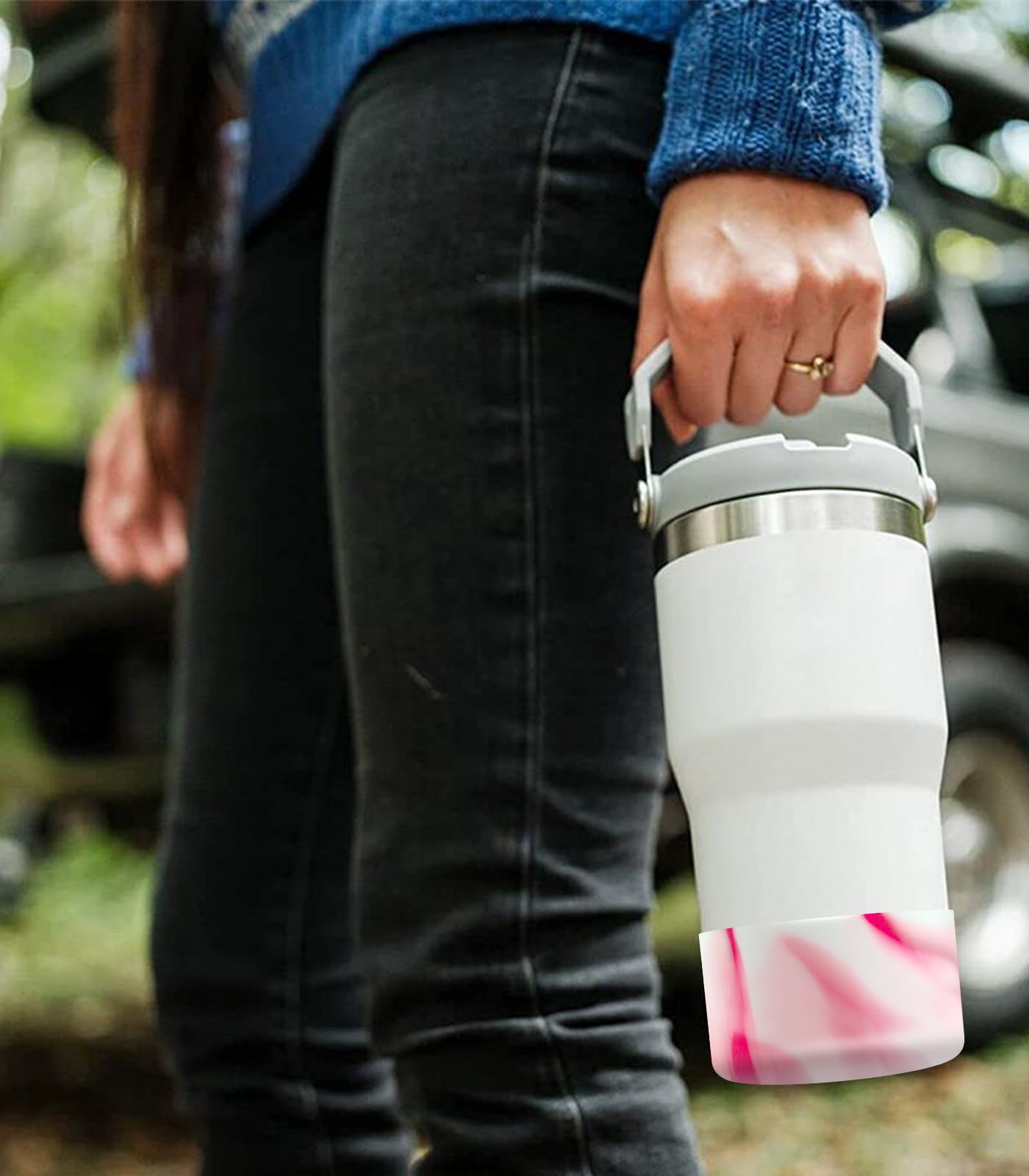 Upgrade 2PCS Protective Silicone Boot Bumper for Stanley Quencher Adventure 40oz 30oz IceFlow 20oz 30oz Tumbler, Water Bottle Bottom Sleeve Cover Accessories for Stanley Mug Cup(Rose Red+White)