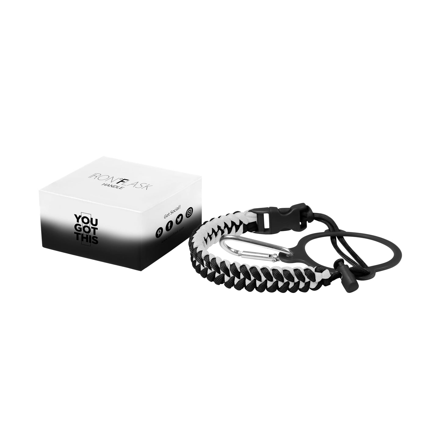 IRON °FLASK Paracord Handle - Fits Wide Mouth Water Bottles - Durable Carrier, Secure Accessories, Survival Strap Cord, Safety Ring, and Carabiner - Seven Core Paracord Bracelet